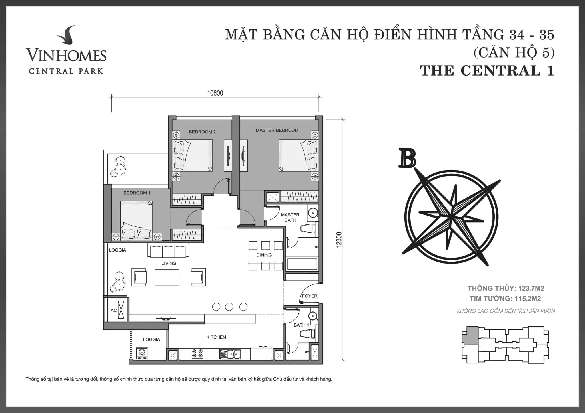 Layout C1-05 tầng 34-35 | Central 1 - Vinhomes Central Park