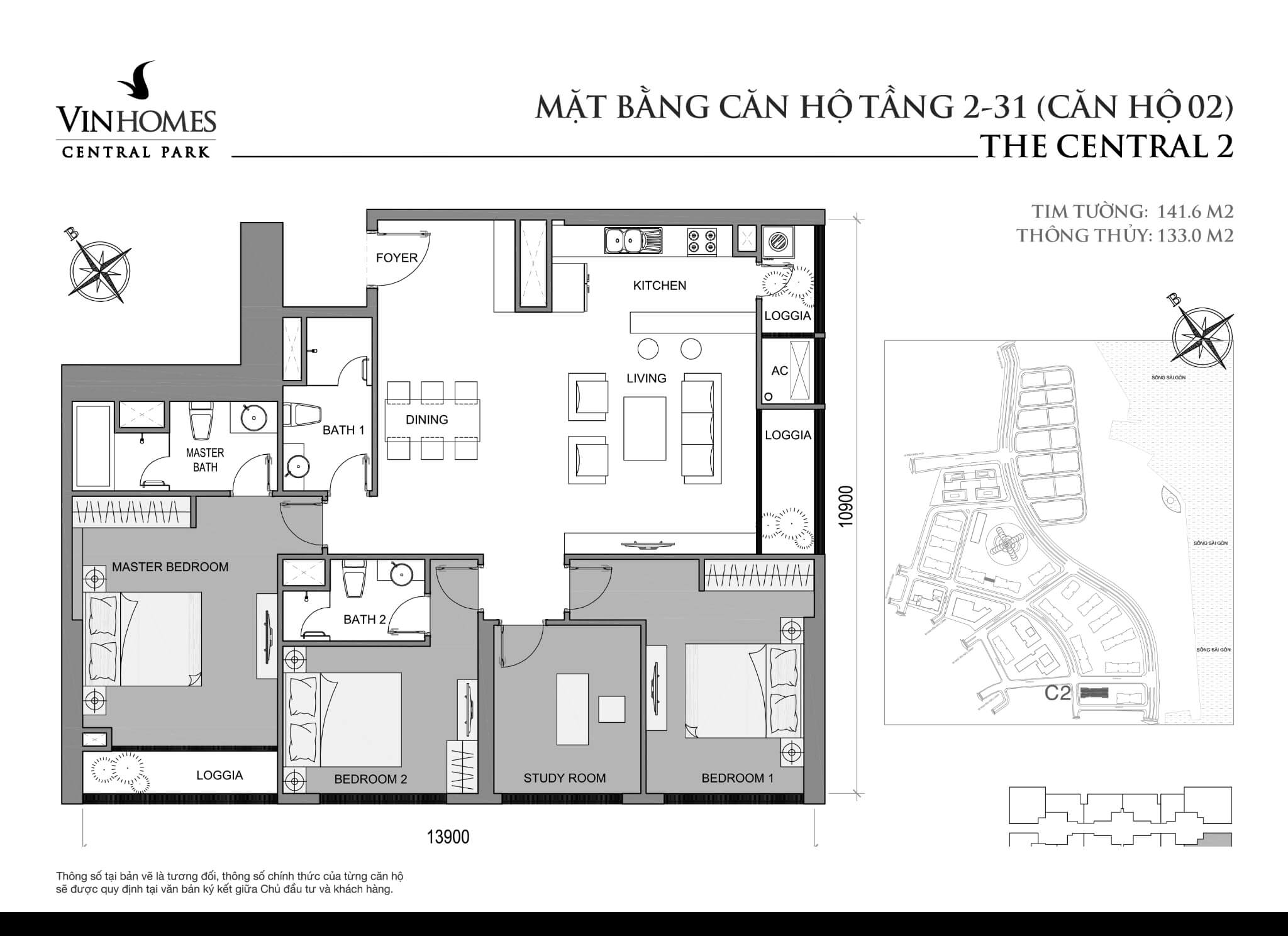 Layout C2-02 tầng 2-31 | Central 2 - Vinhomes Central Park