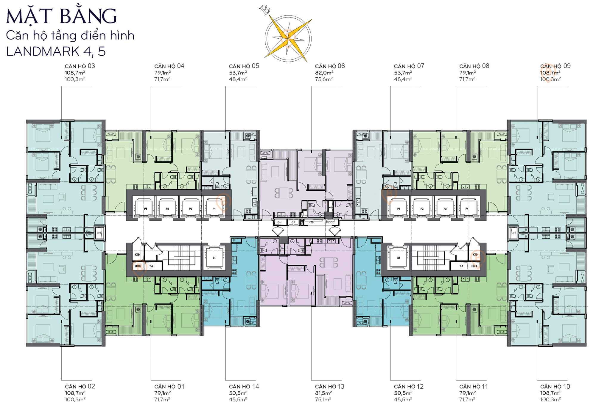 Mặt bằng layout tòa Landmark 4, 5 tại Vinhomes Central Park