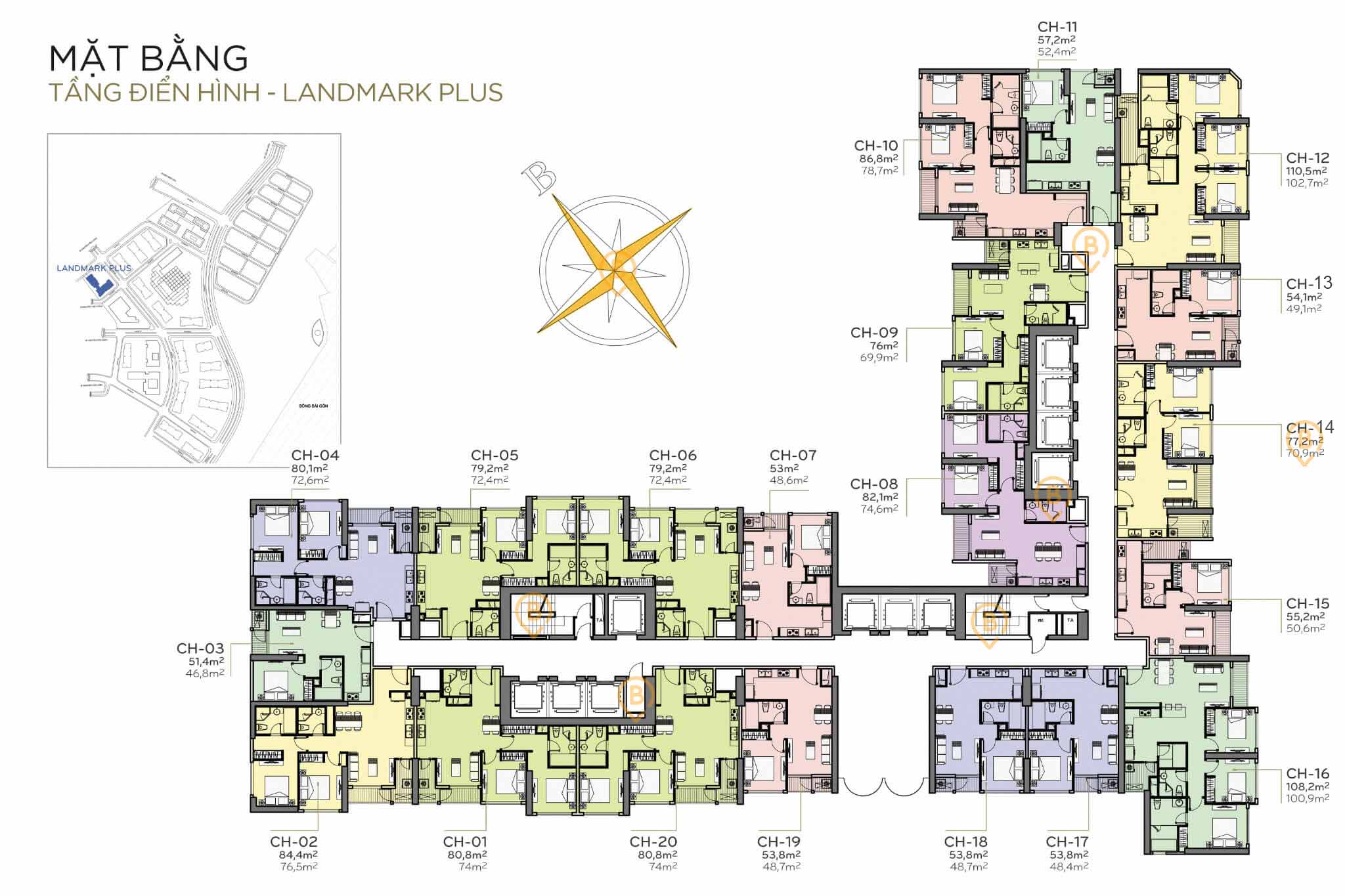 Mặt bằng layout tòa Landmark Plus tại Vinhomes Central Park