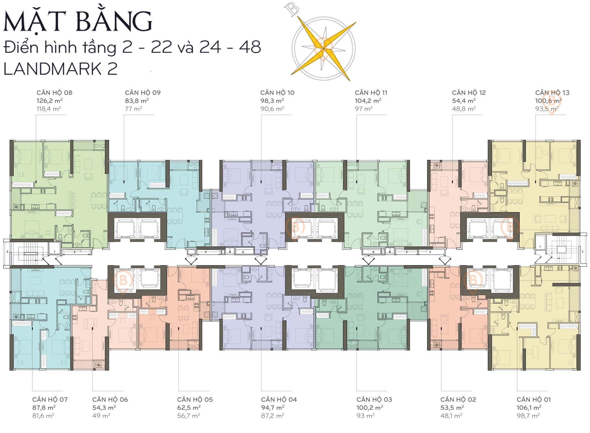 Mặt bằng layout tòa Landmark 2 tại Vinhomes Central Park