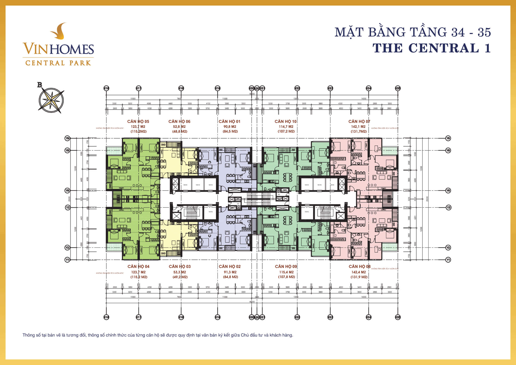 Mặt bằng layout tòa The Central 1 tầng 34-35 tại Vinhomes Central Park