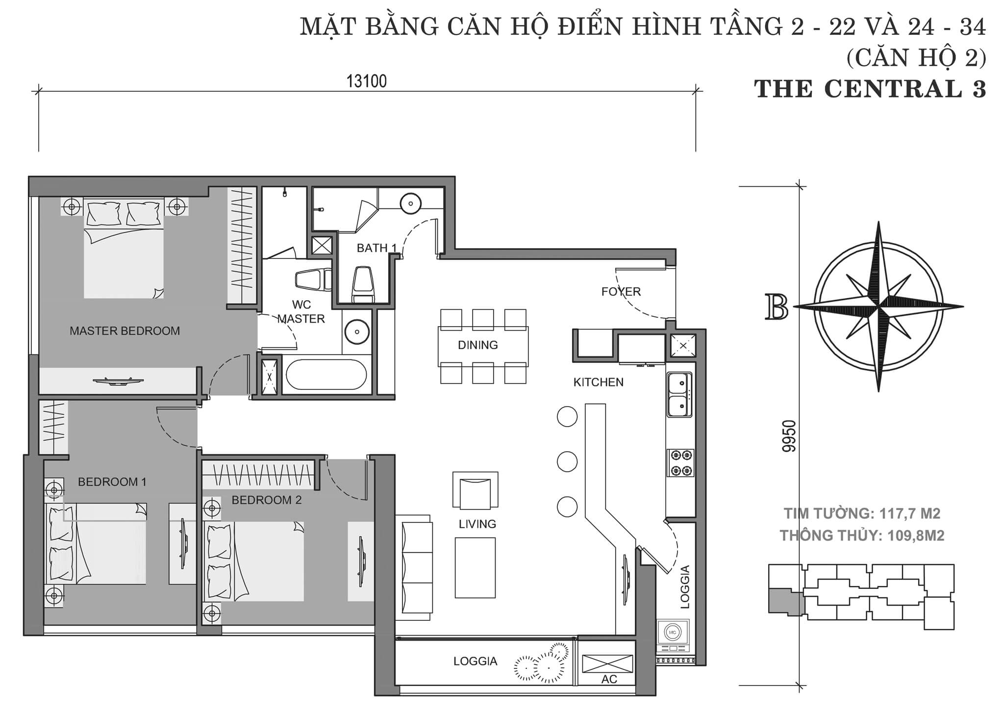 Layout C3-02 tầng 2-34 | Central 3 - Vinhomes Central Park