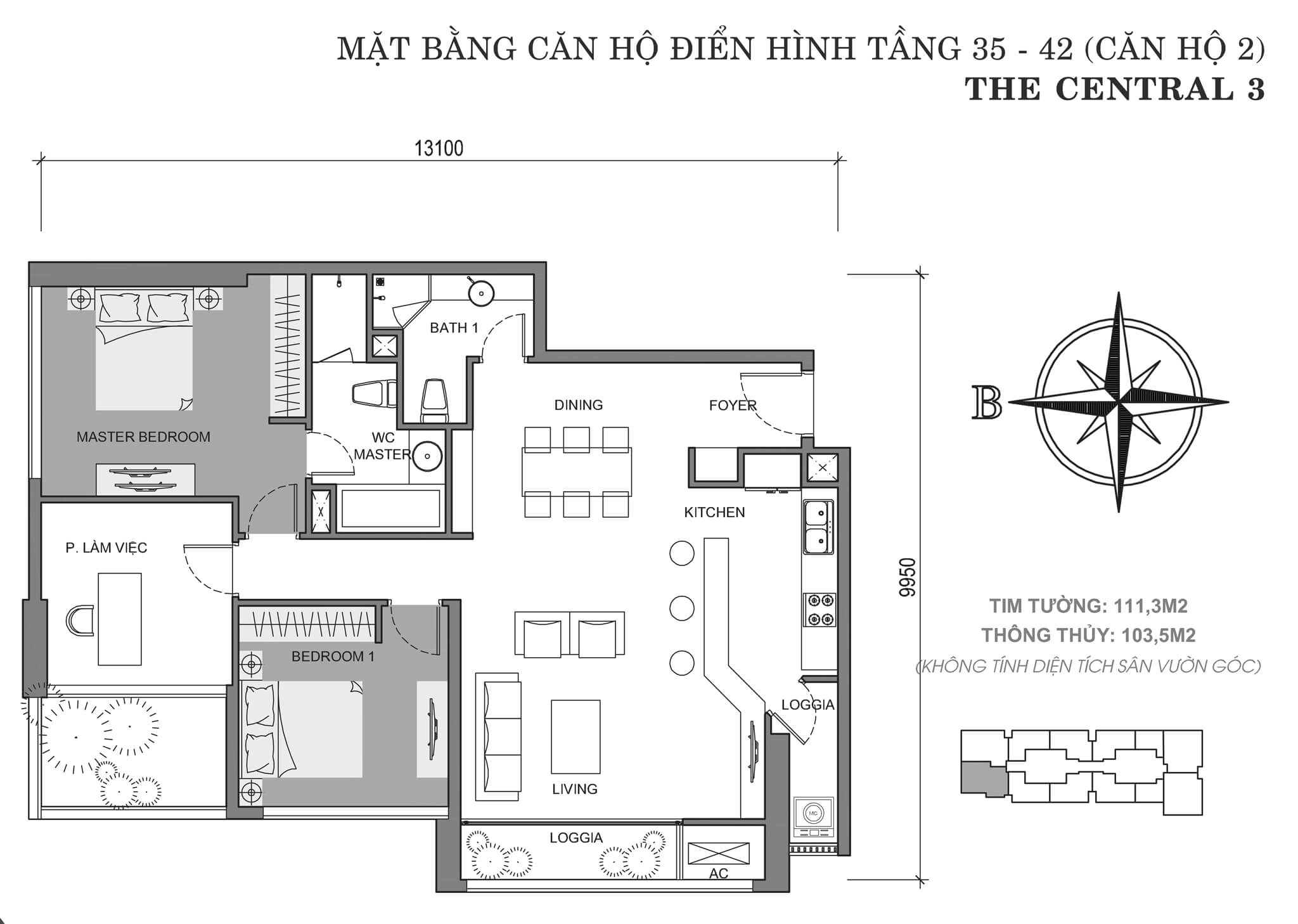 Layout C3-02 tầng 35-42 | Central 3 - Vinhomes Central Park