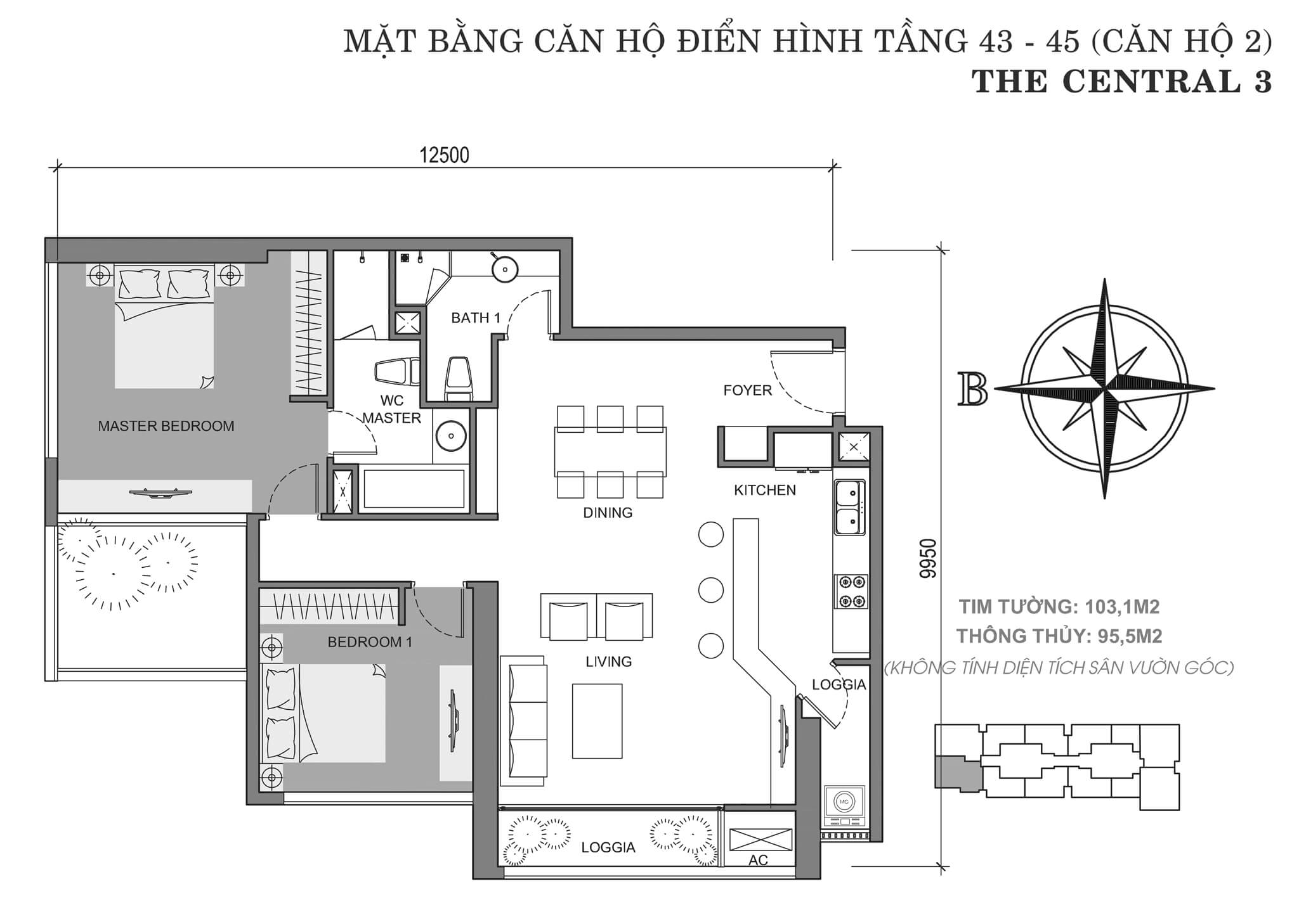 Layout C3-02 tầng 43-45 | Central 3 - Vinhomes Central Park