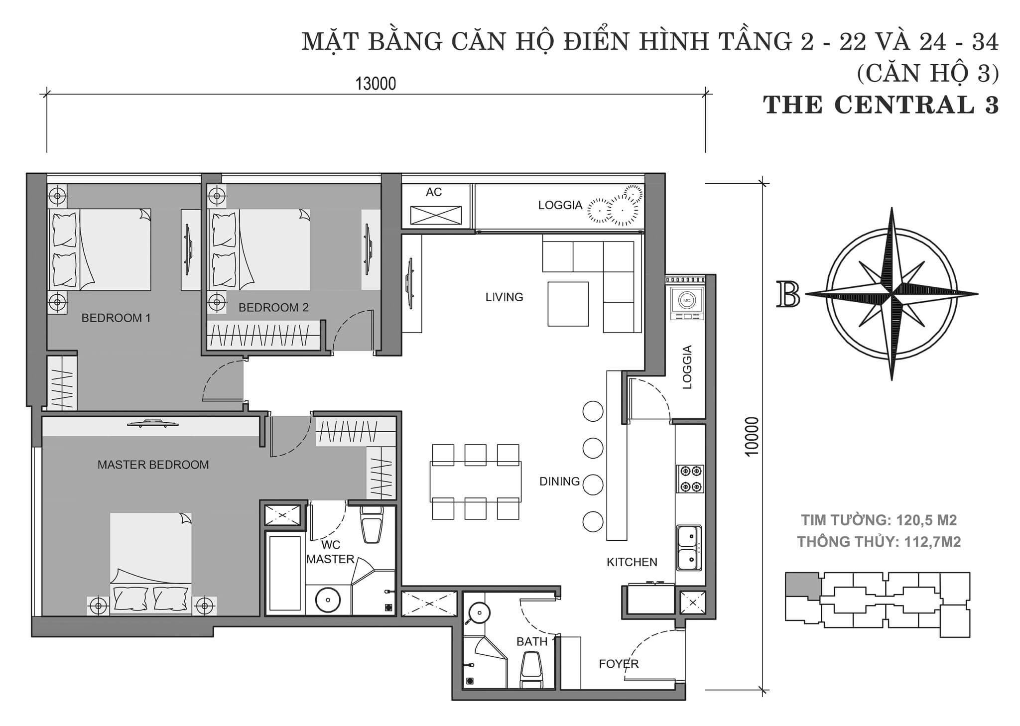 Layout C3-03 tầng 2-34 | Central 3 - Vinhomes Central Park