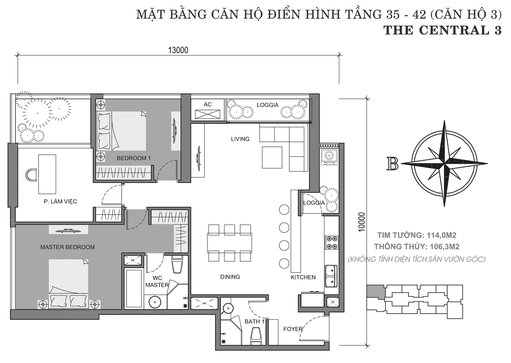 Layout C3-03 tầng 35-42 | Central 3 - Vinhomes Central Park