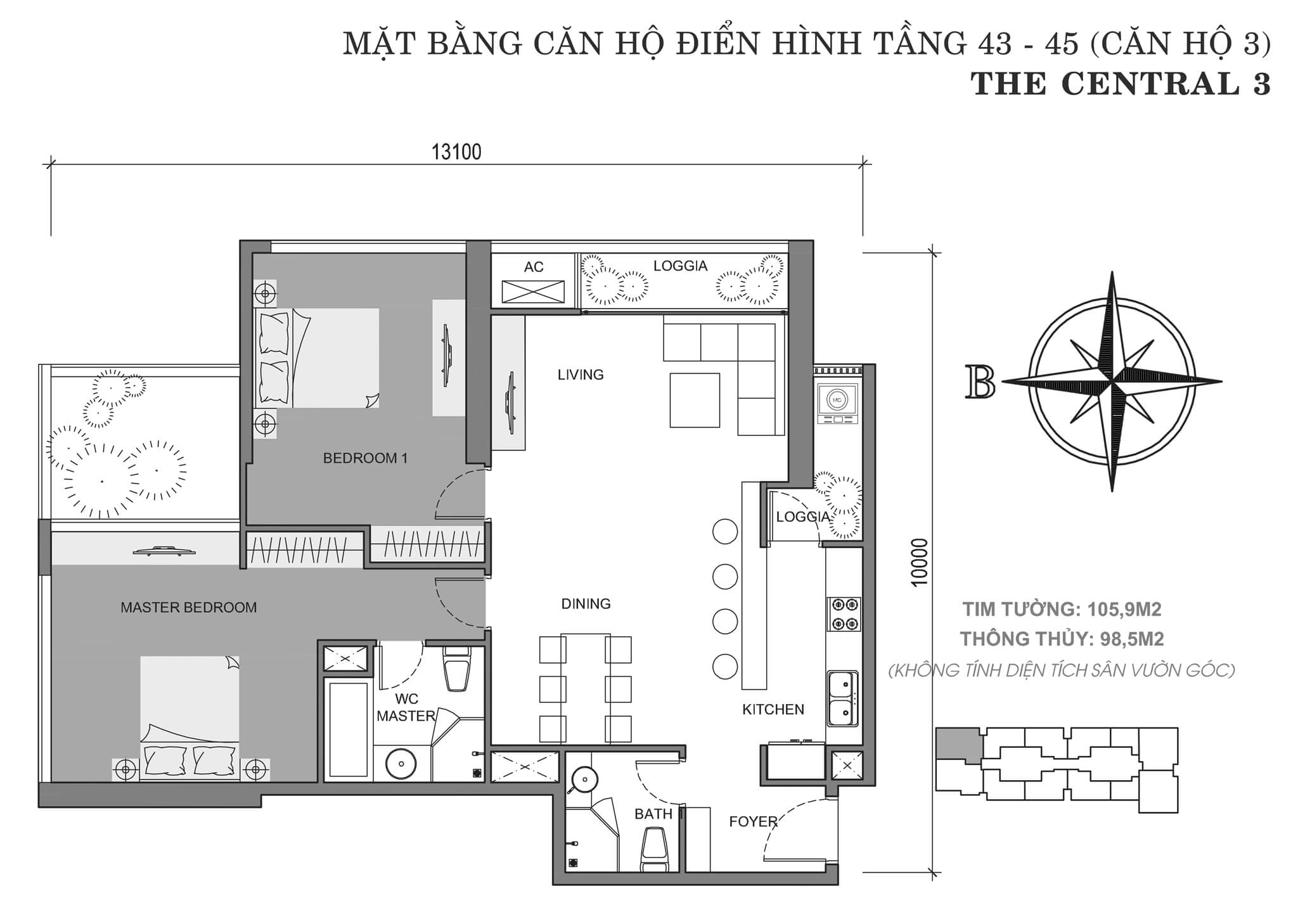 Layout C3-03 tầng 43-45 | Central 3 - Vinhomes Central Park