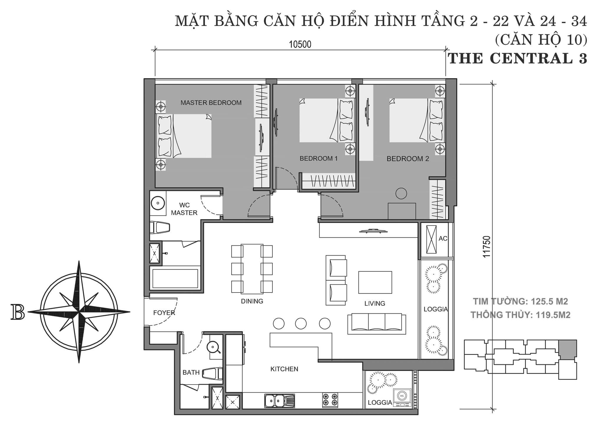 Layout C3-10 tầng 2-34 | Central 3 - Vinhomes Central Park