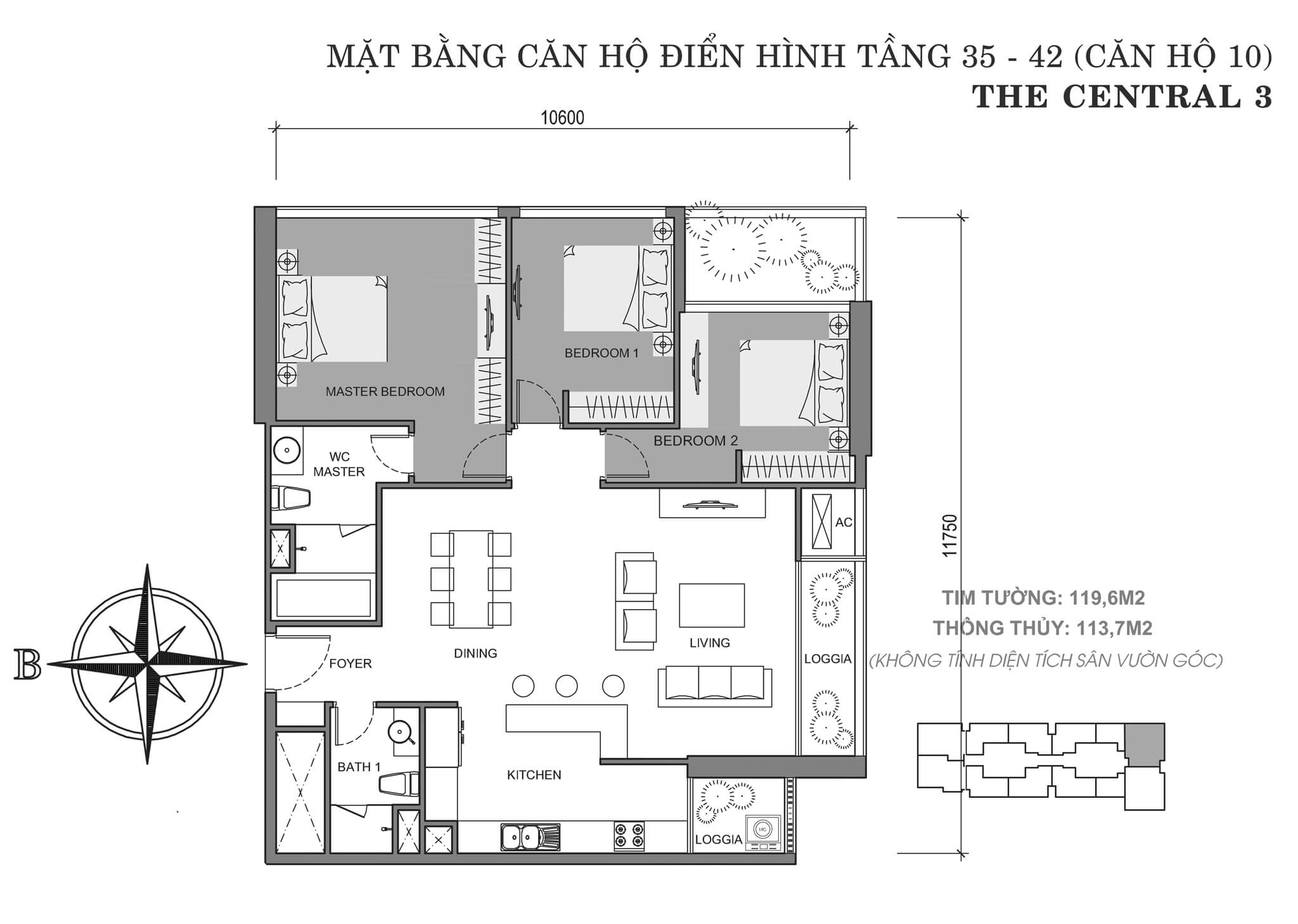 Layout C3-10 tầng 35-42 | Central 3 - Vinhomes Central Park