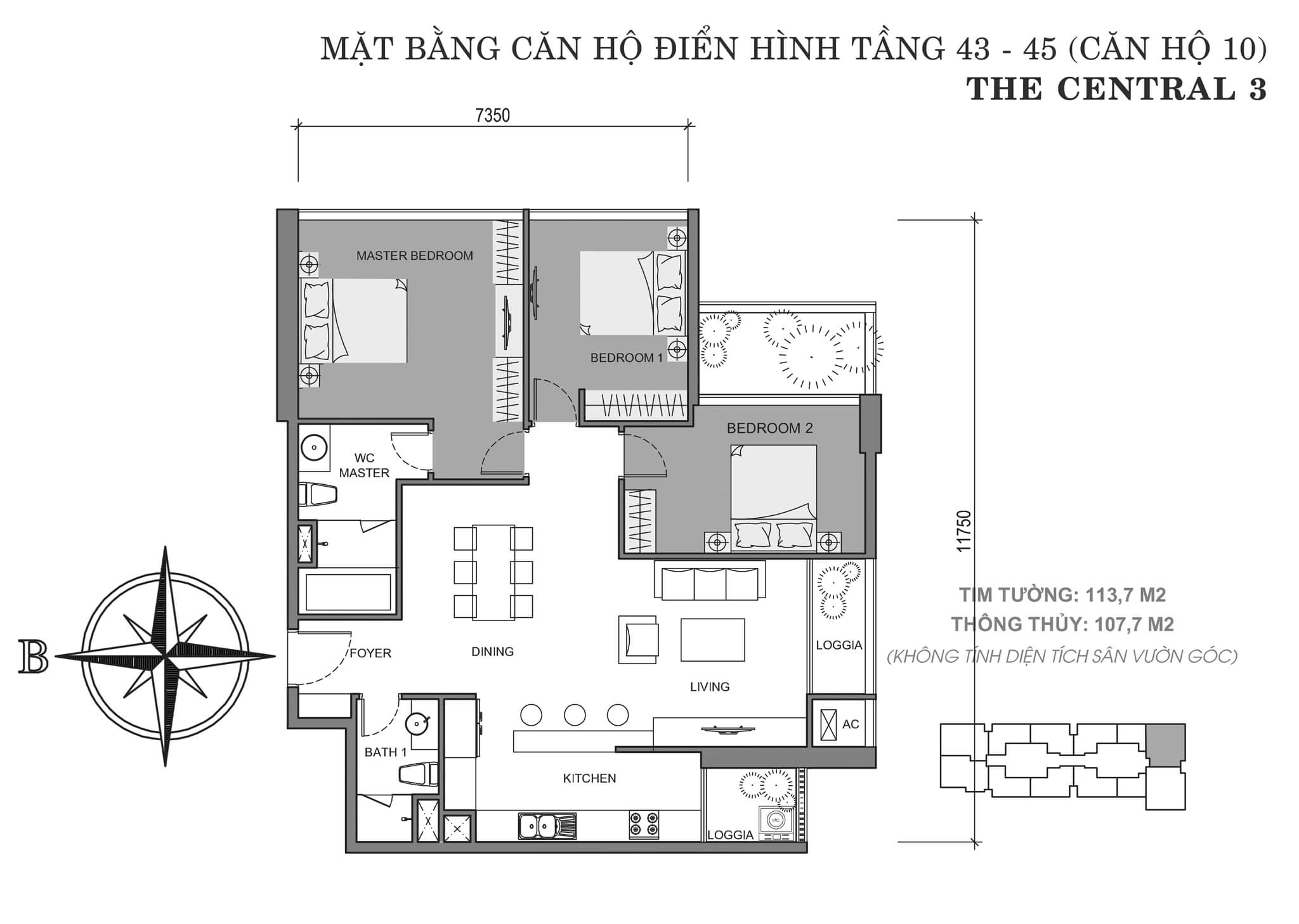 Layout C3-10 tầng 43-45 | Central 3 - Vinhomes Central Park