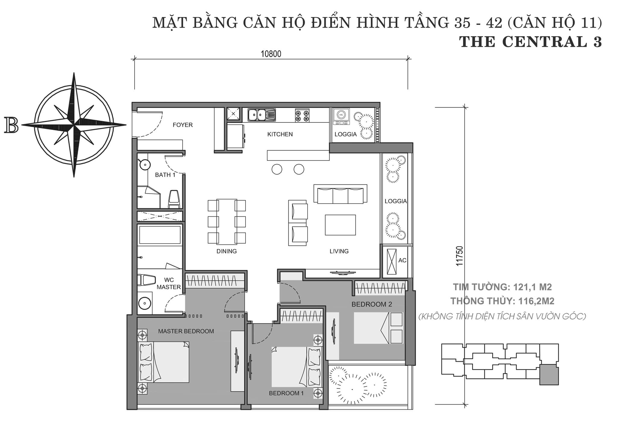 Layout C3-11 tầng 35-42 | Central 3 - Vinhomes Central Park