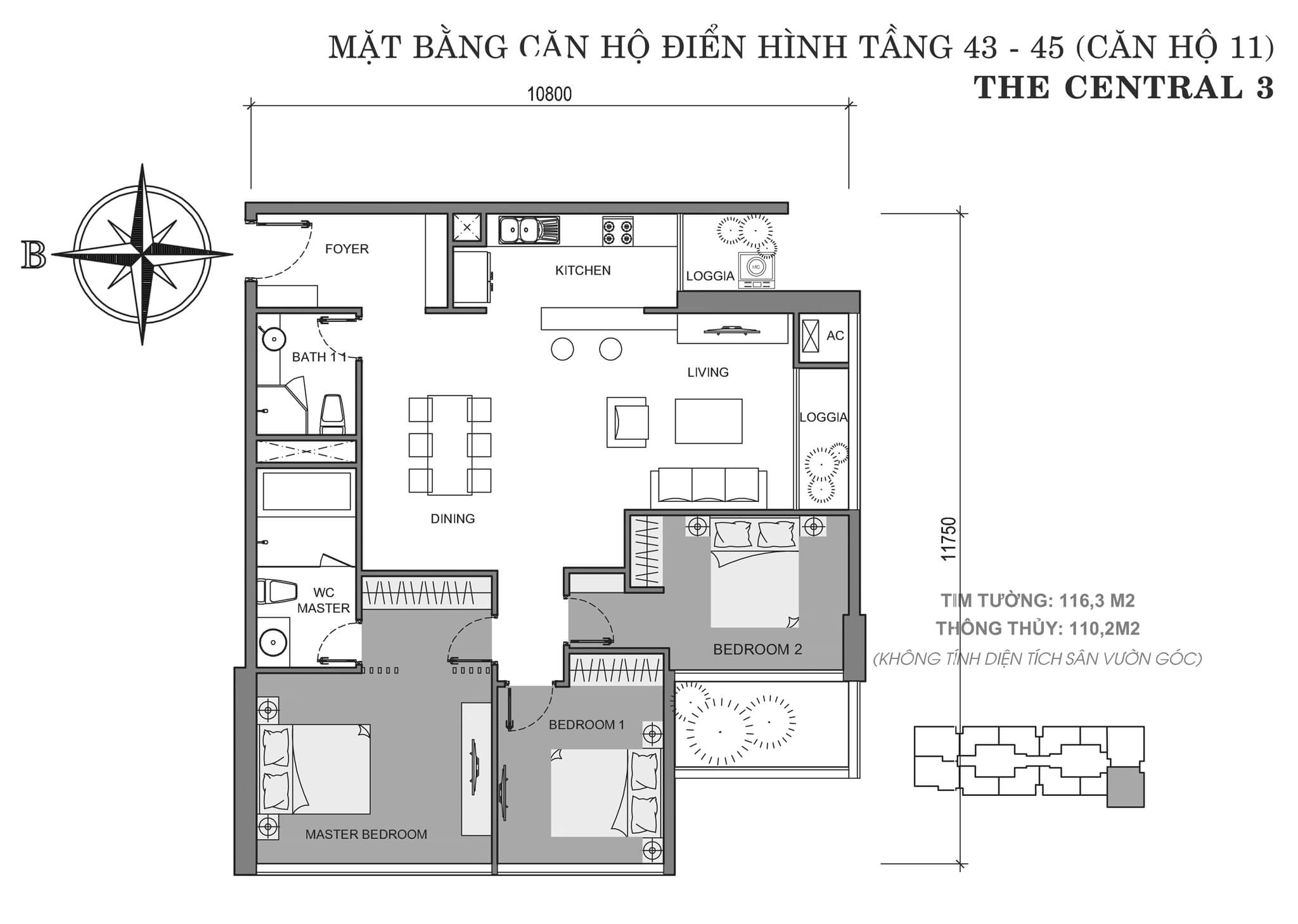 Layout C3-11 tầng 43-45 | Central 3 - Vinhomes Central Park