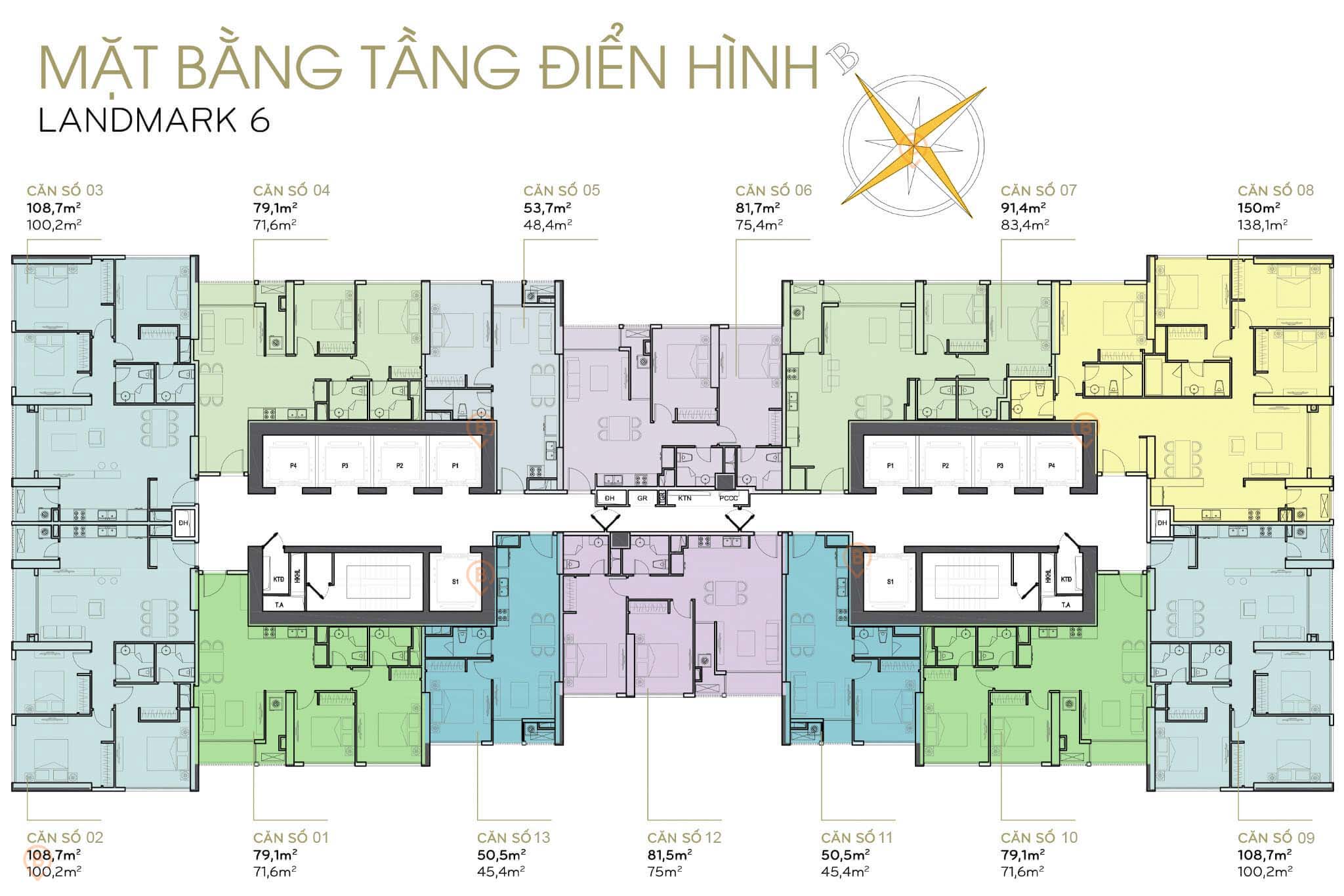 Mặt bằng layout tòa Landmark 6 tại Vinhomes Central Park