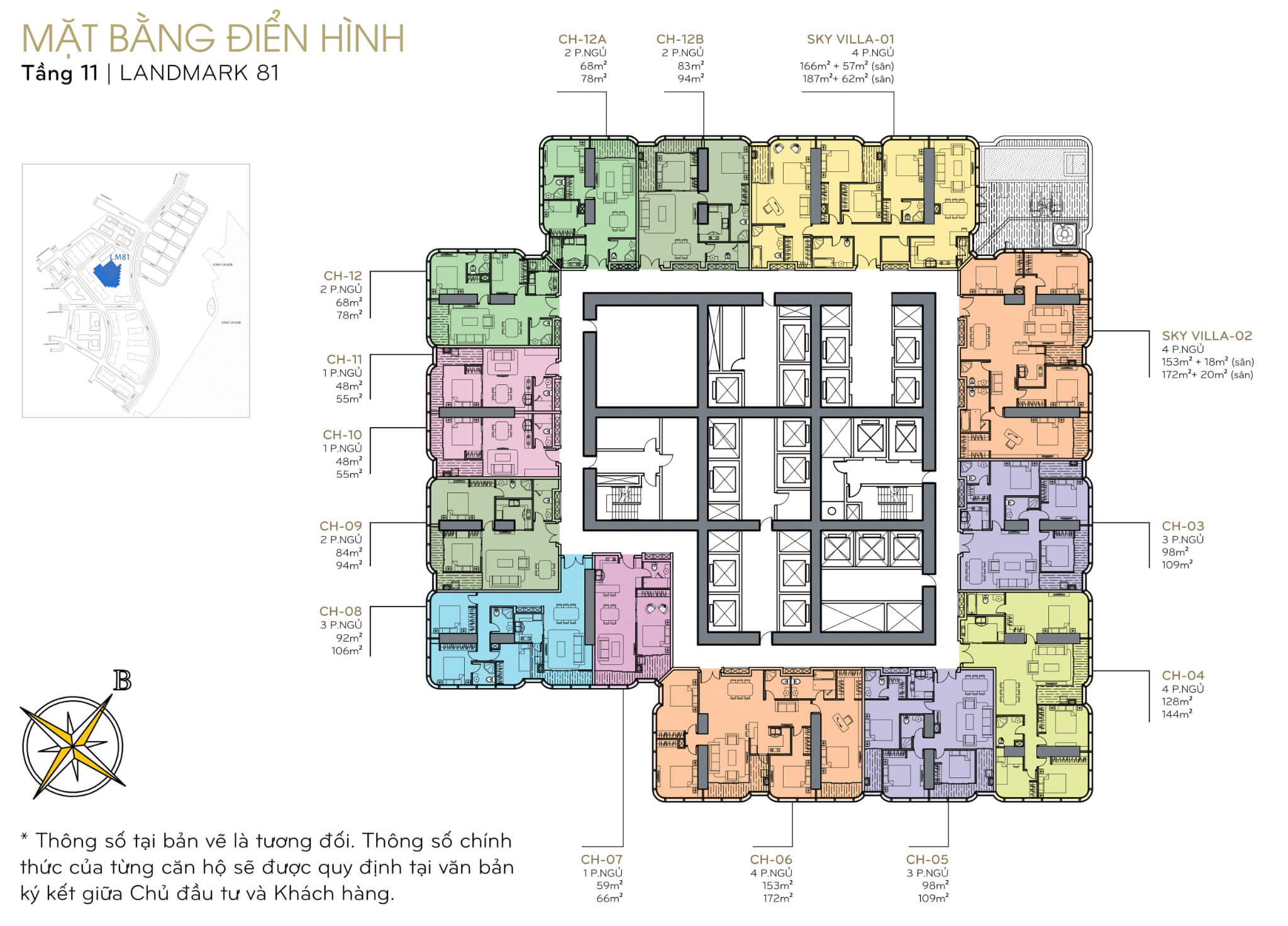 Mặt bằng layout tòa Landmark 81 tầng 11 tại Vinhomes Central Park