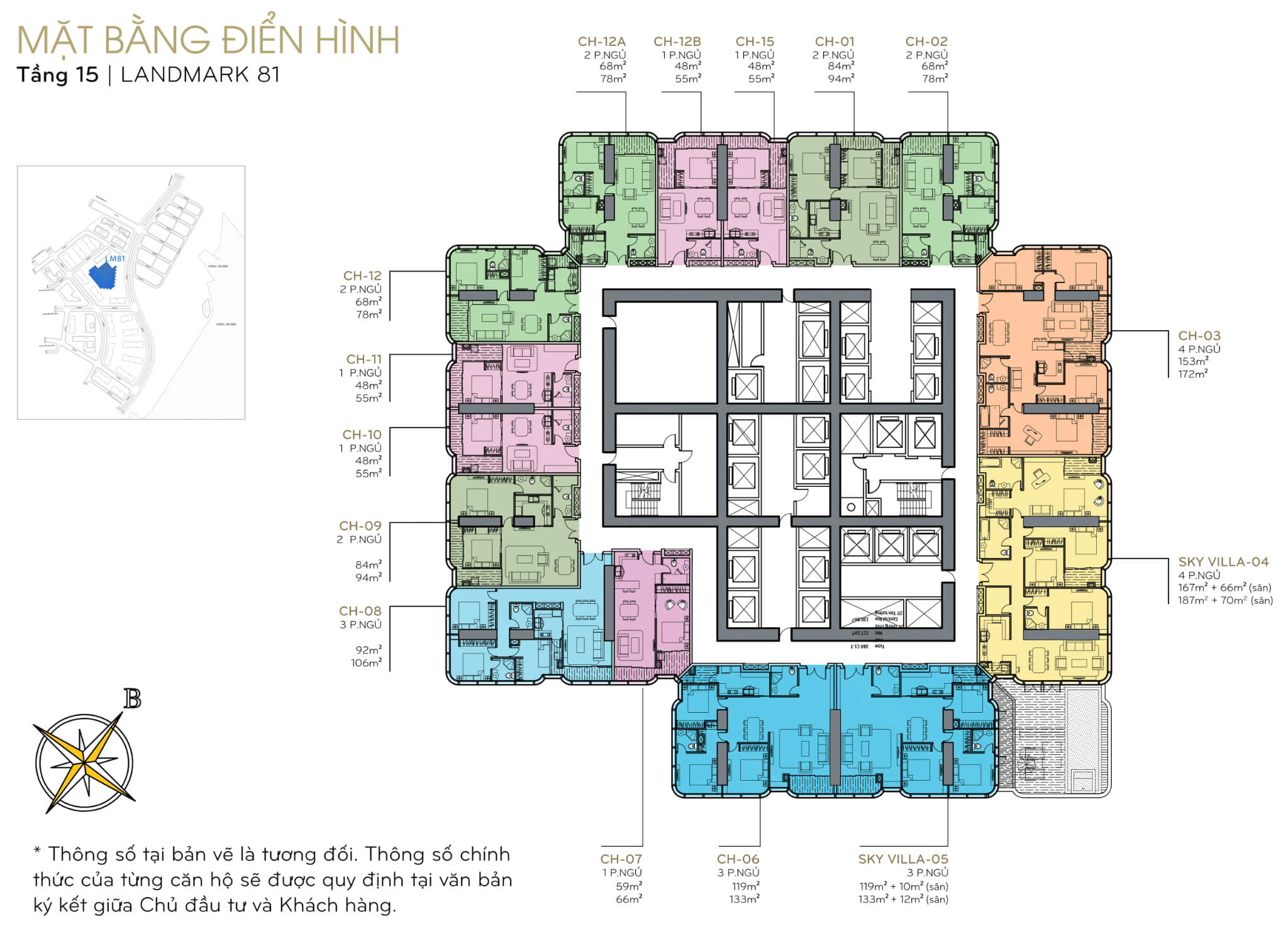 Mặt bằng layout tòa Landmark 81 tầng 15 tại Vinhomes Central Park