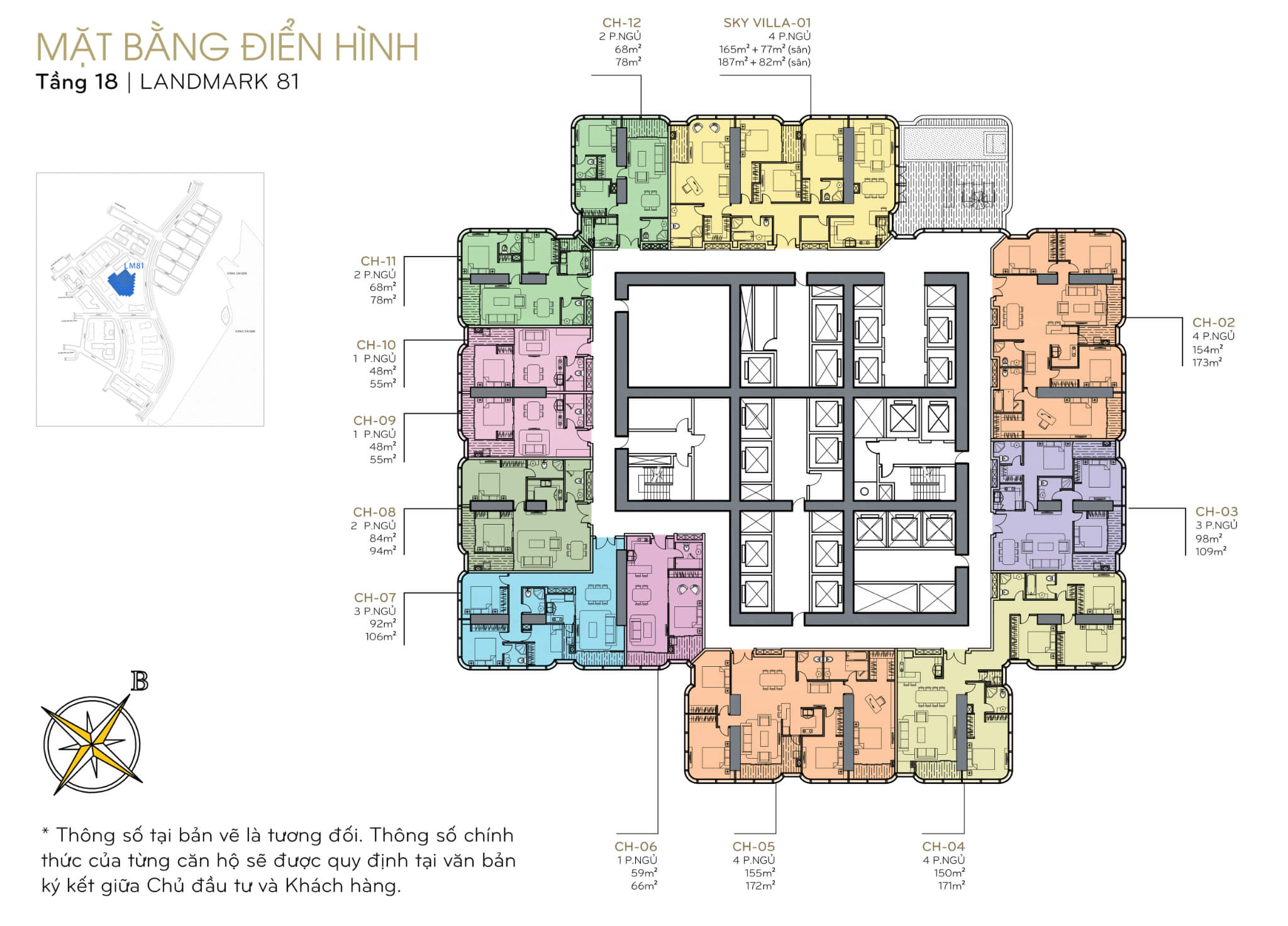 Mặt bằng layout tòa Landmark 81 tầng 18 tại Vinhomes Central Park