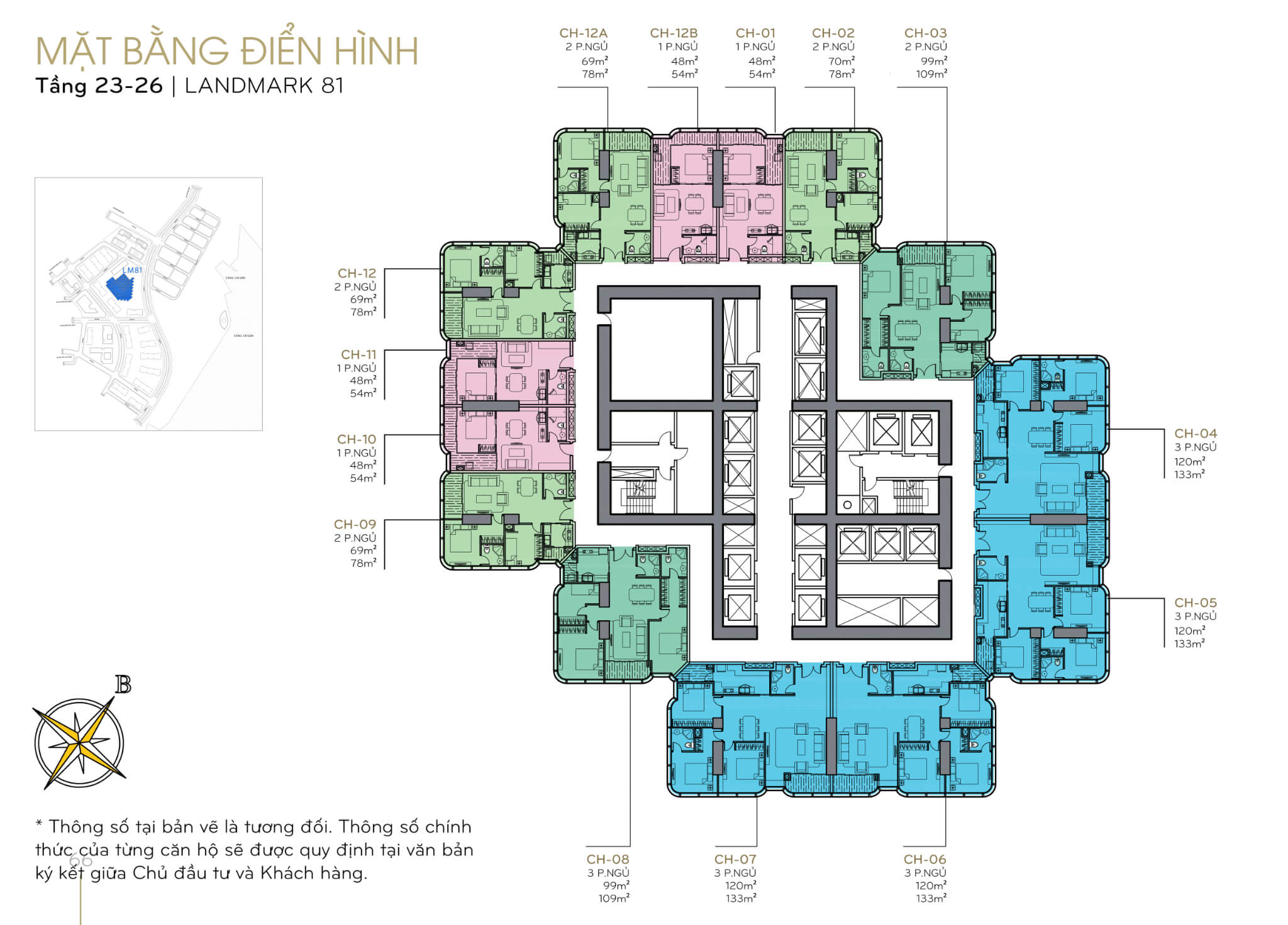 Mặt bằng layout tòa Landmark 81 tầng 23-26 tại Vinhomes Central Park