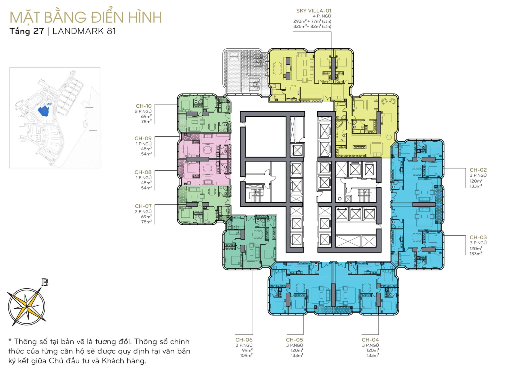 Mặt bằng layout tòa Landmark 81 tầng 27 tại Vinhomes Central Park