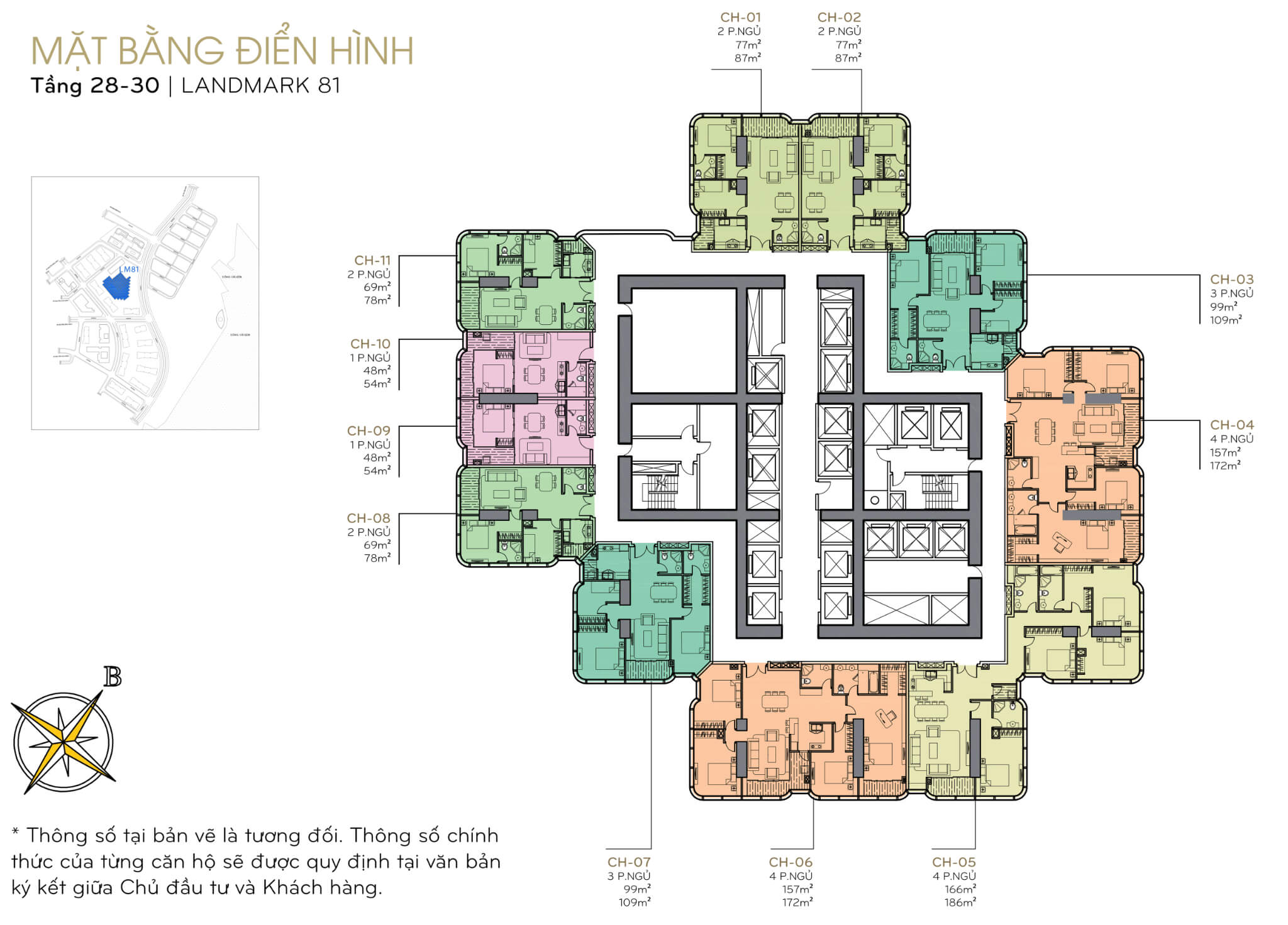 Mặt bằng layout tòa Landmark 81 tầng 28-30 tại Vinhomes Central Park