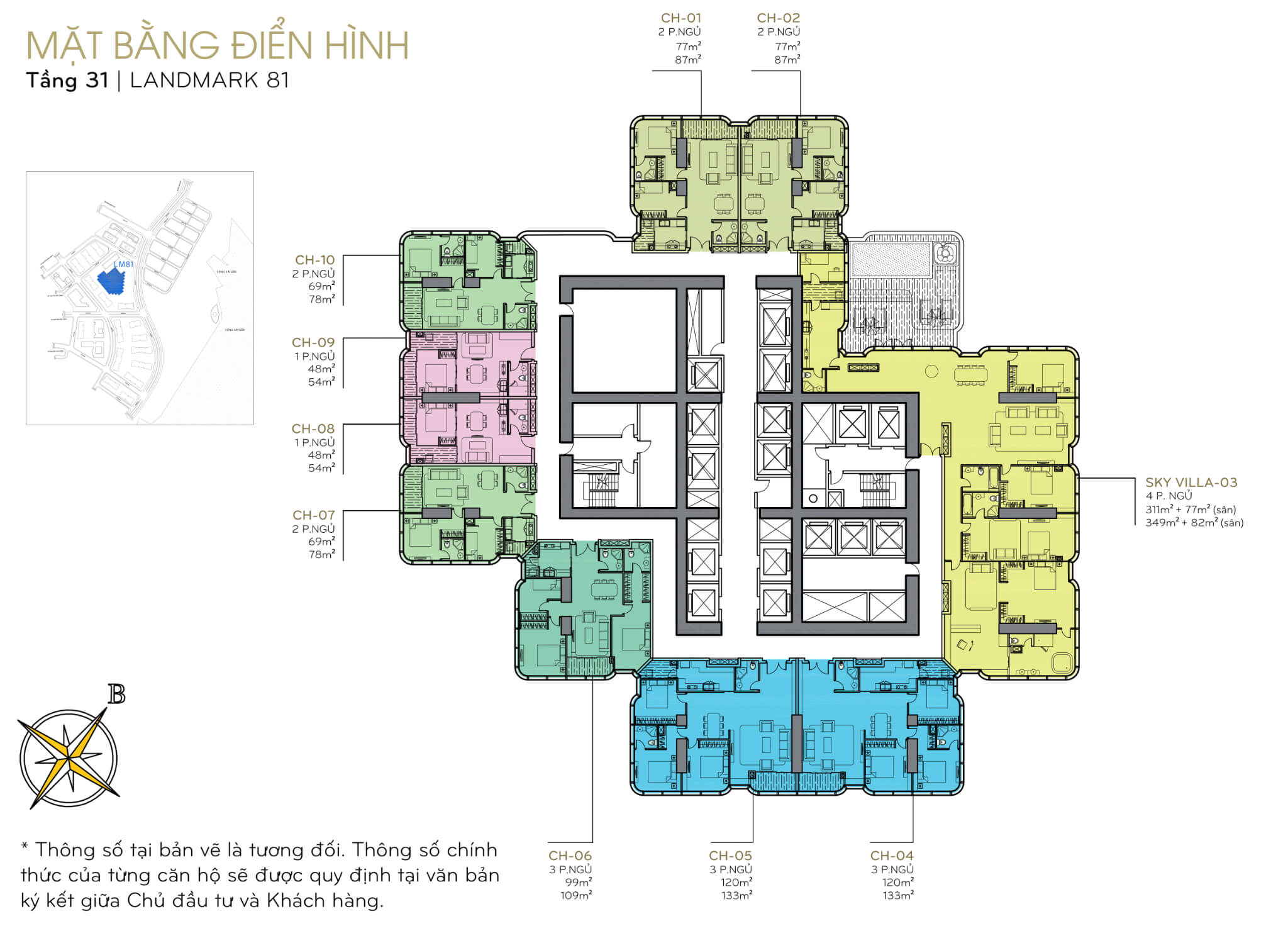 Mặt bằng layout tòa Landmark 81 tầng 31 tại Vinhomes Central Park