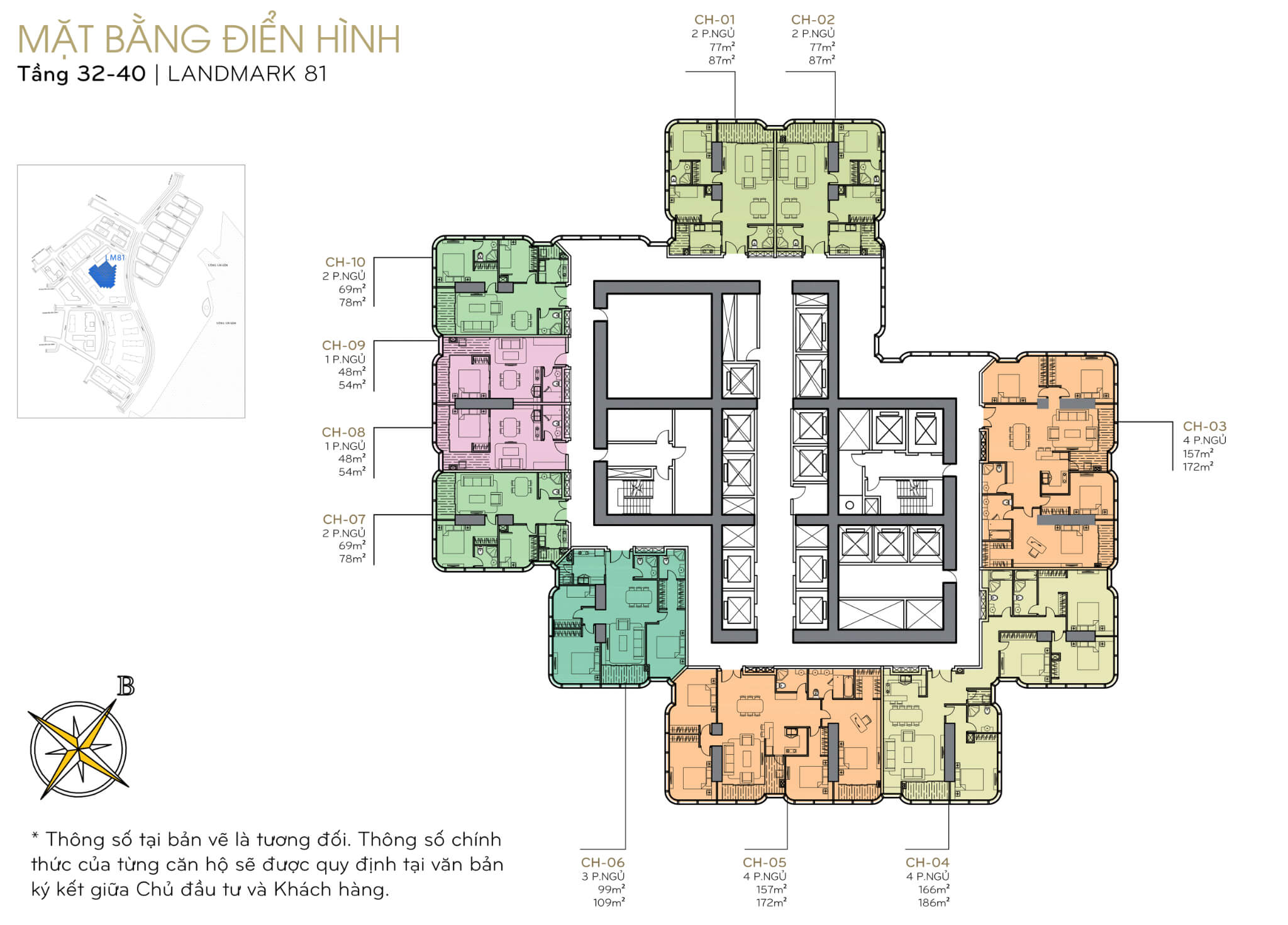 Mặt bằng layout tòa Landmark 81 tầng 32-40 tại Vinhomes Central Park