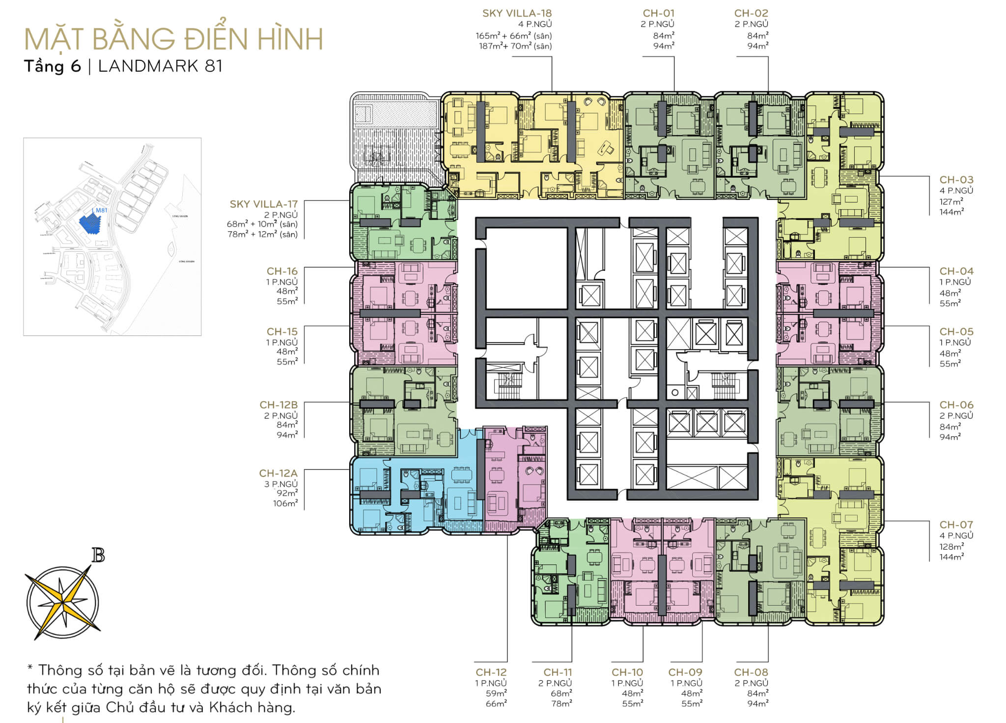 Mặt bằng layout tòa Landmark 81 tầng 6 tại Vinhomes Central Park