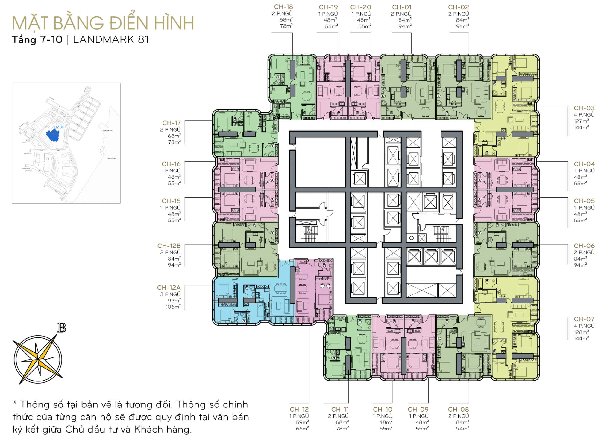 Mặt bằng layout tòa Landmark 81 tầng 7-10 tại Vinhomes Central Park