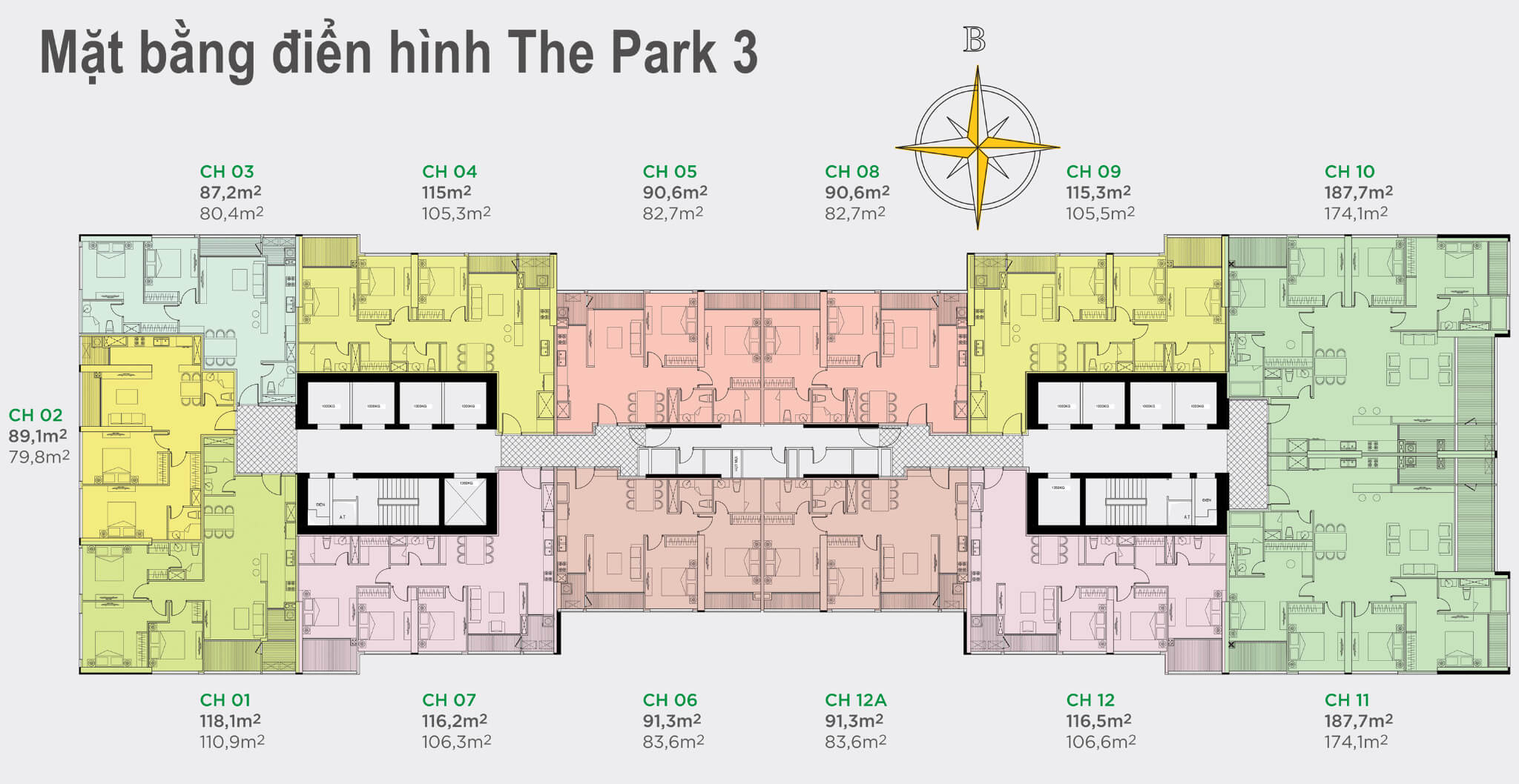 Mặt bằng layout tòa The Park 3 tại Vinhomes Central Park