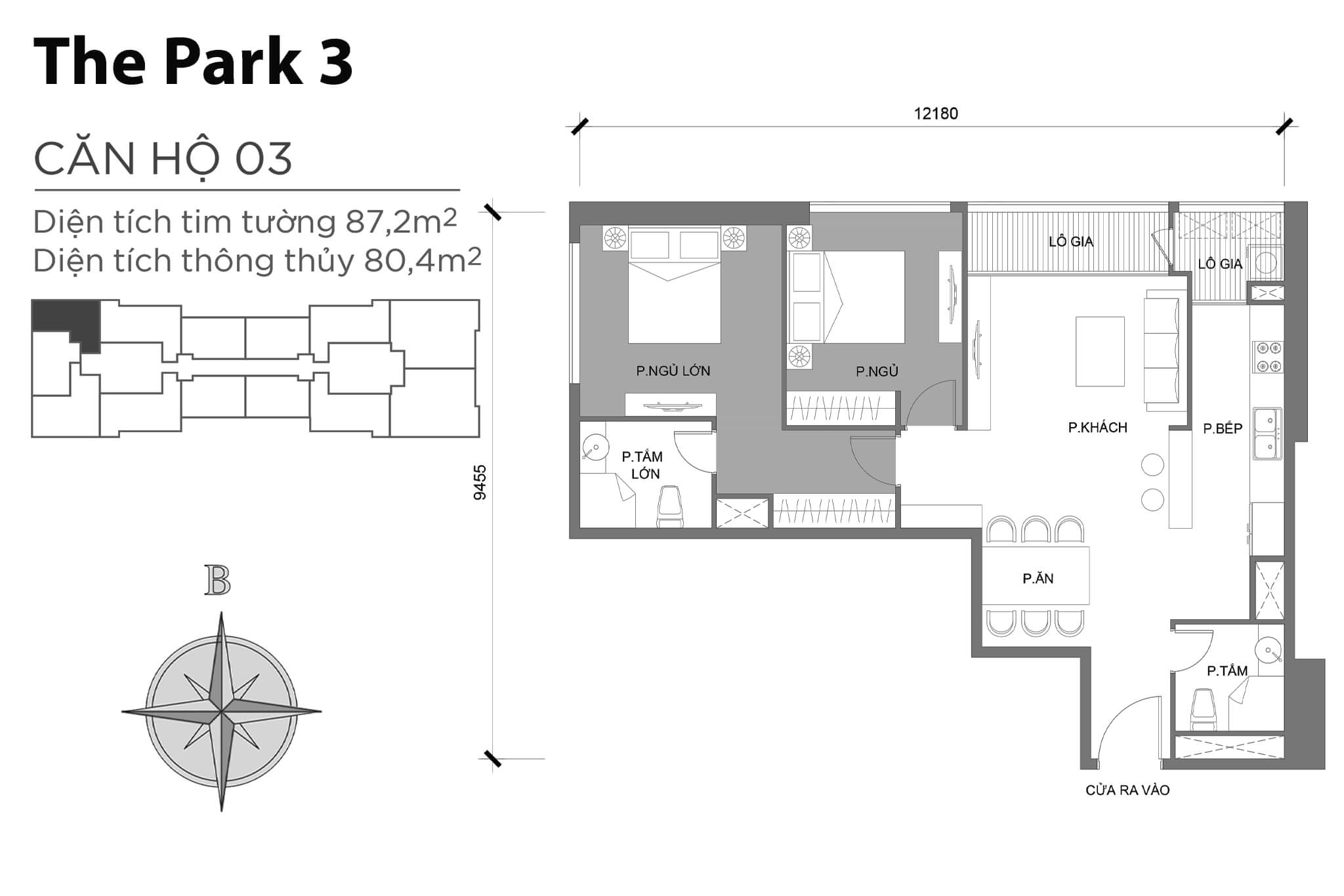 Layout căn hộ số 03 tòa The Park 3 - Mặt bằng Vinhomes Central Park