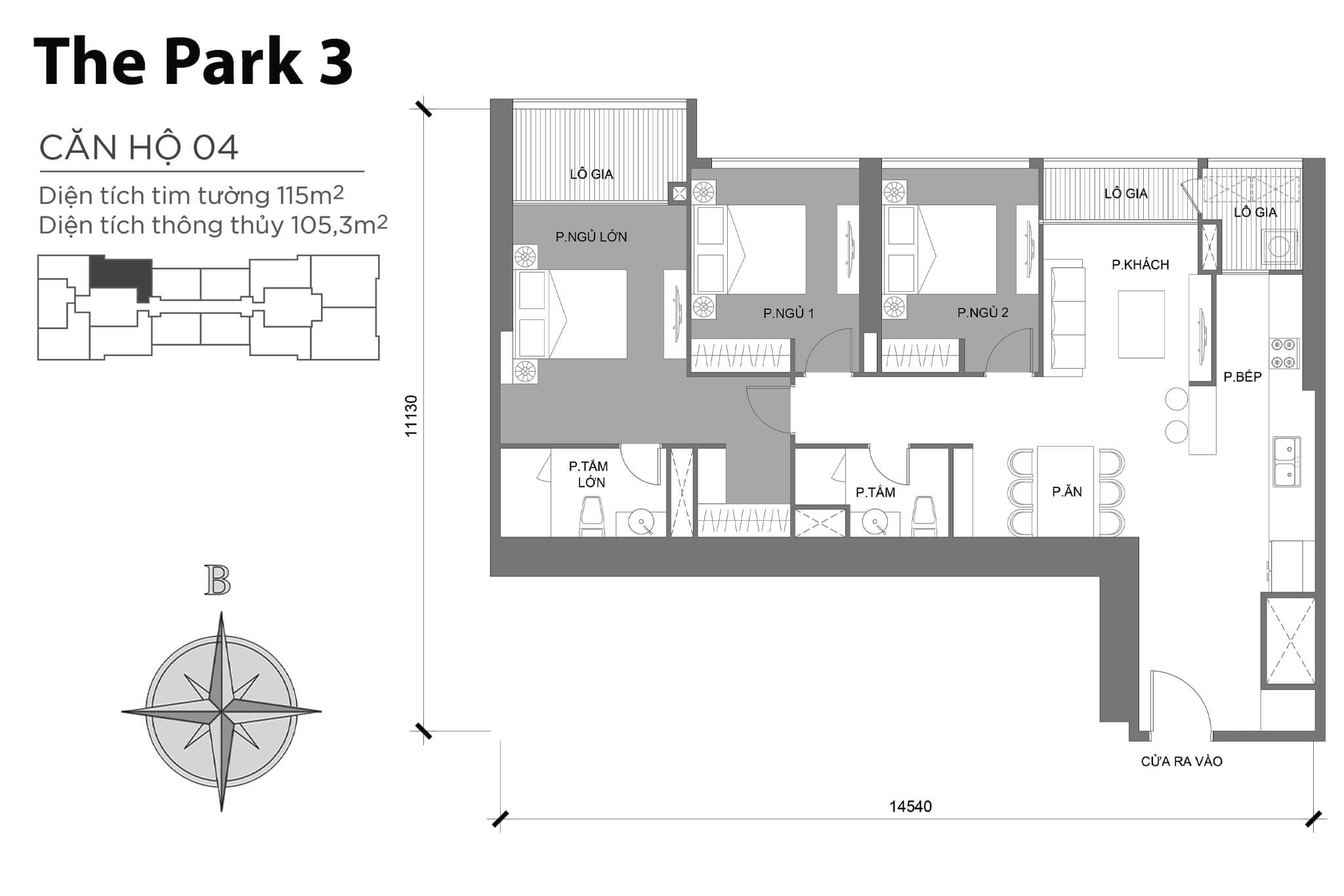 Layout căn hộ số 04 tòa The Park 3 - Mặt bằng Vinhomes Central Park