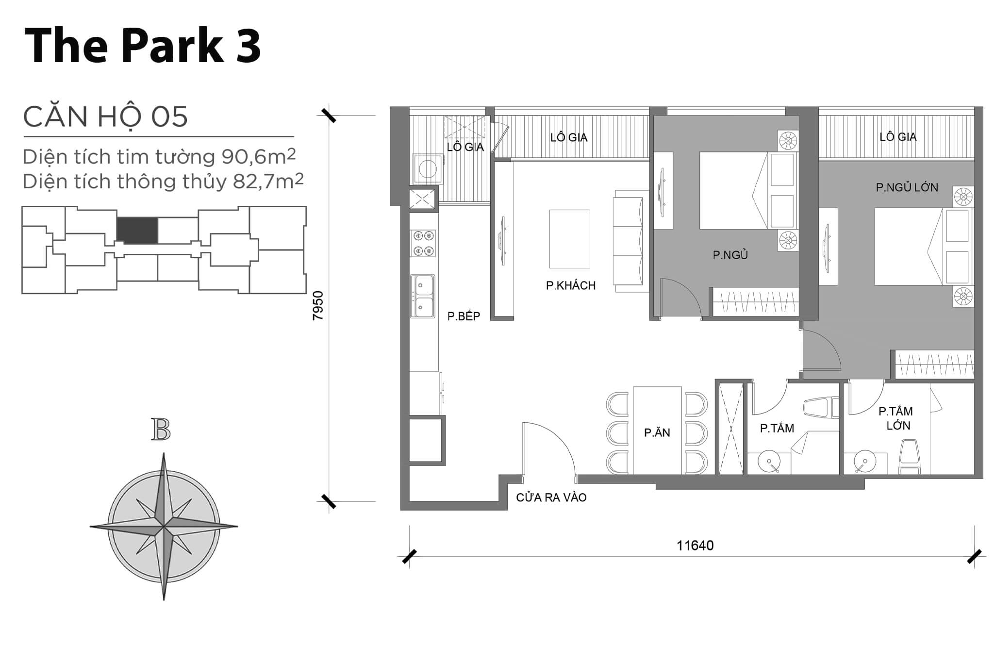 Layout căn hộ số 05 tòa The Park 3 - Mặt bằng Vinhomes Central Park