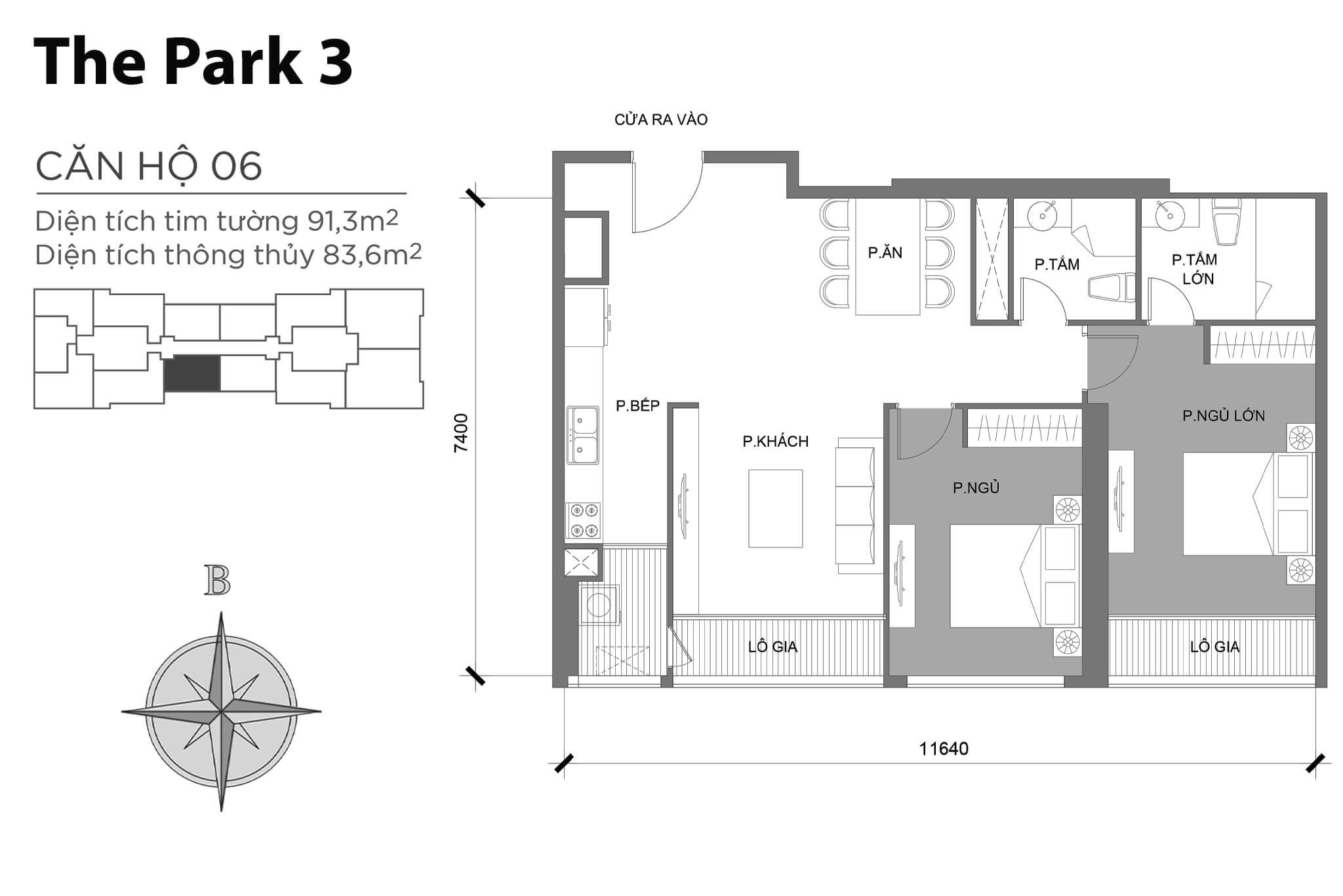 Layout căn hộ số 06 tòa The Park 3 - Mặt bằng Vinhomes Central Park