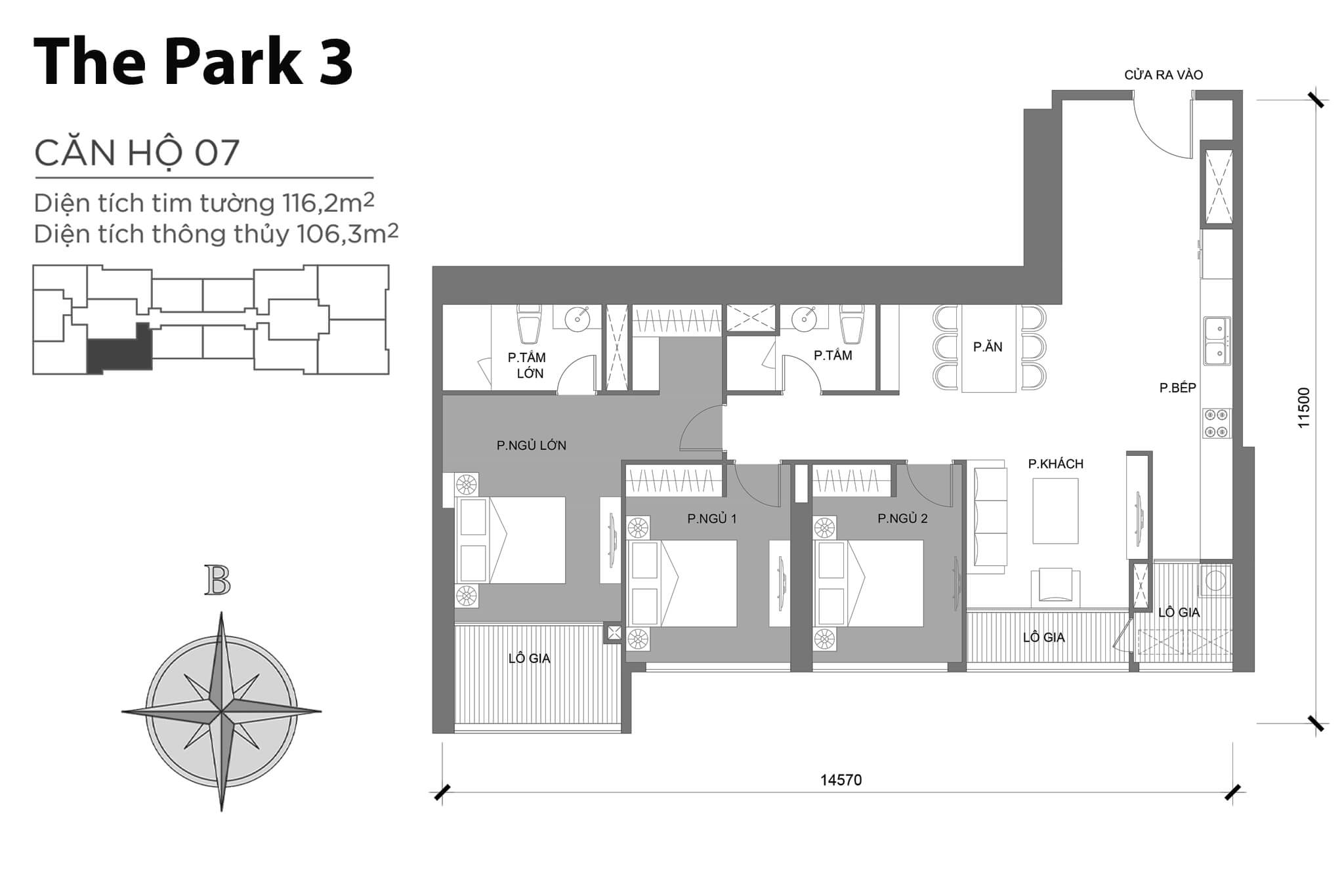 Layout căn hộ số 07 tòa The Park 3 - Mặt bằng Vinhomes Central Park