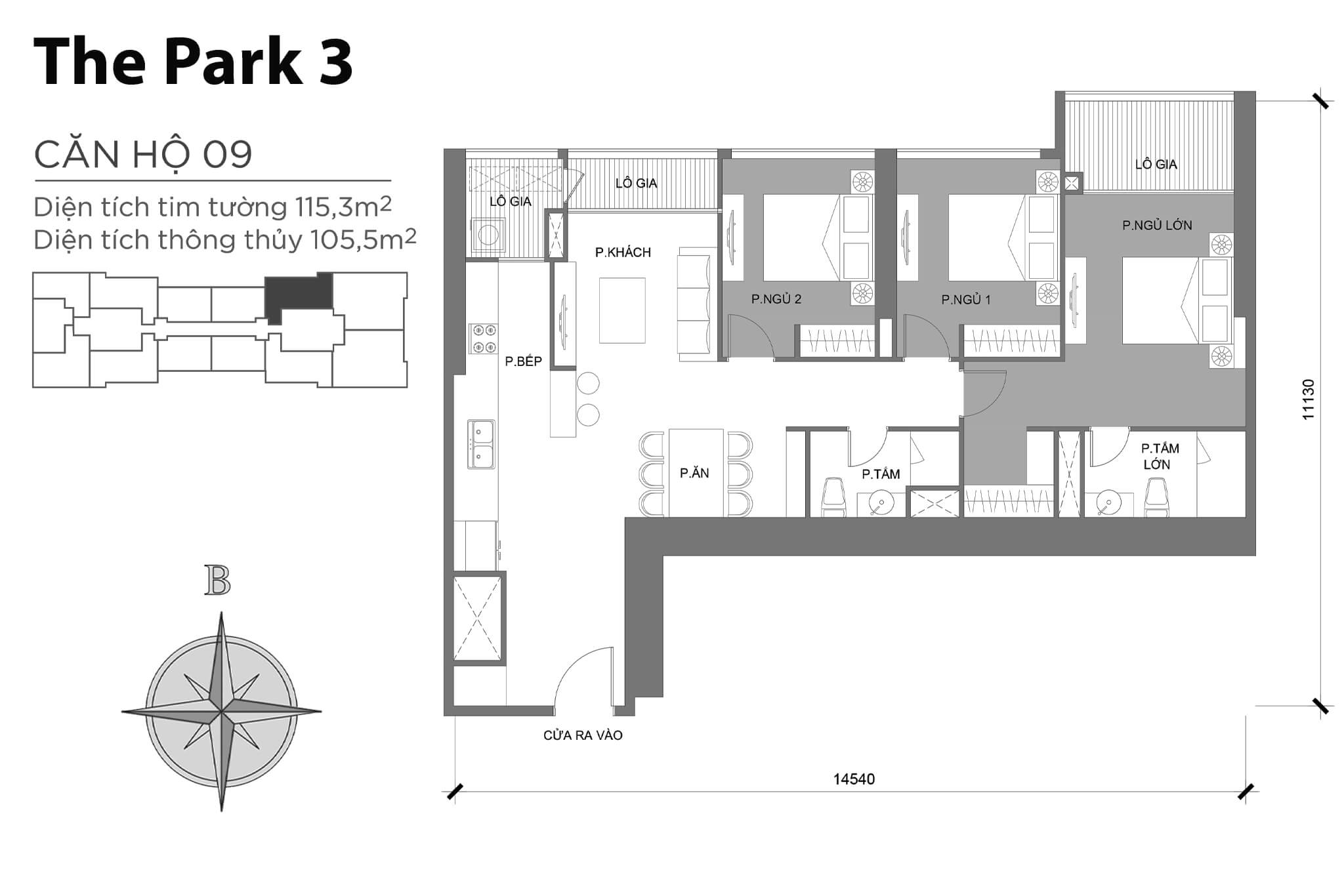 Layout căn hộ số 09 tòa The Park 3 - Mặt bằng Vinhomes Central Park