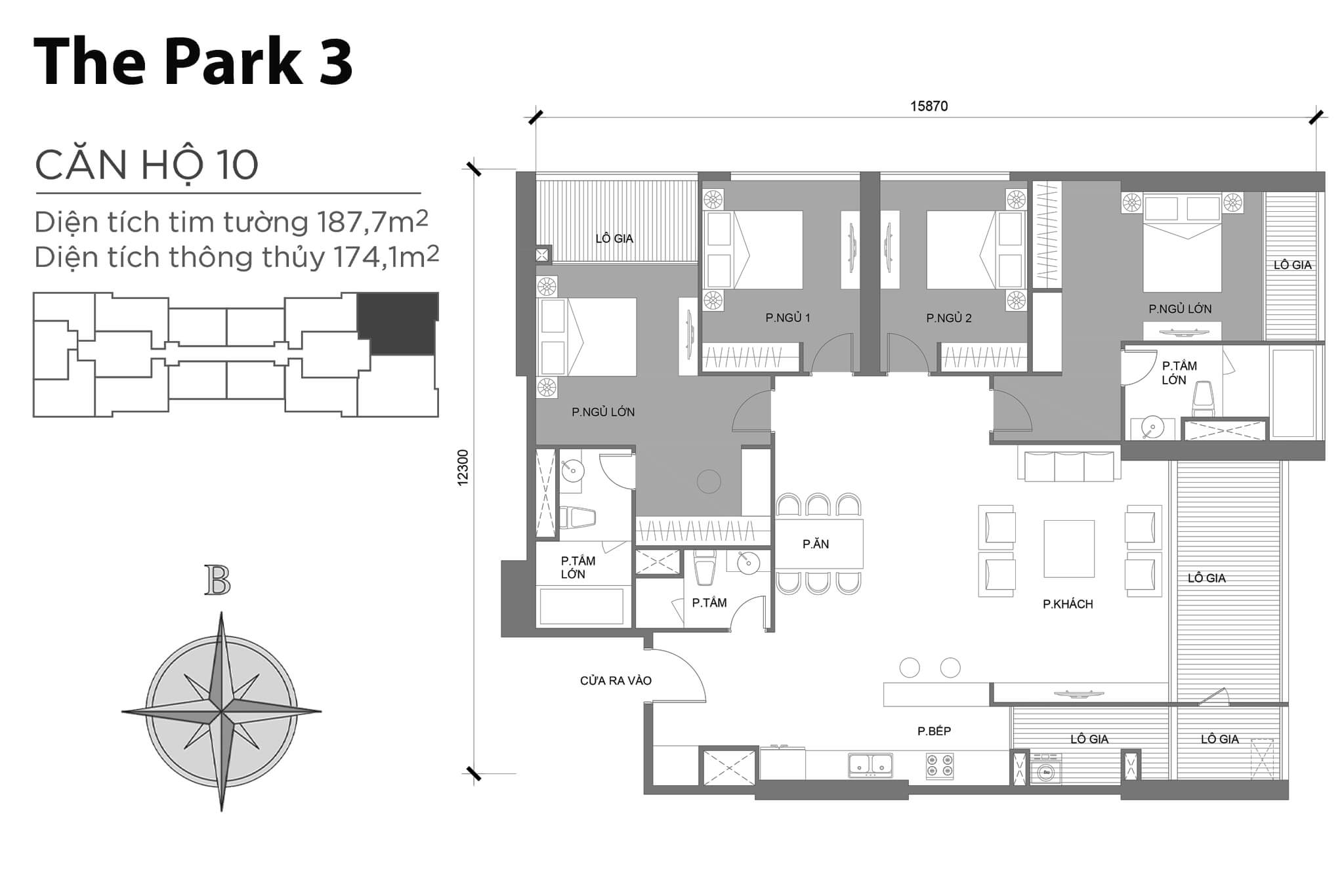 Layout căn hộ số 10 tòa The Park 3 - Mặt bằng Vinhomes Central Park