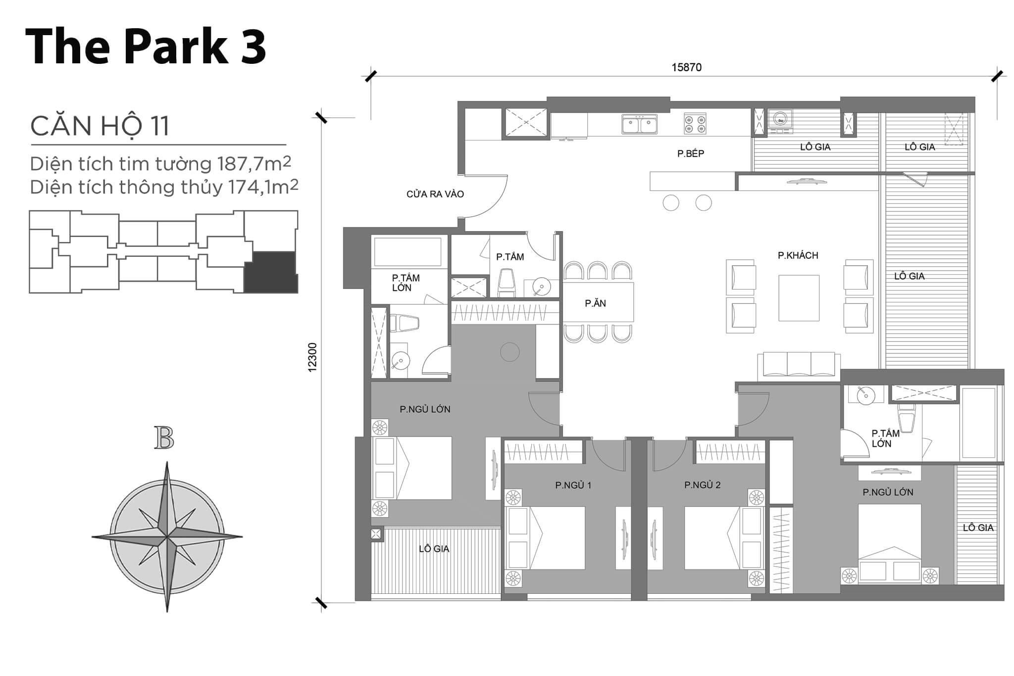 Layout căn hộ số 11 tòa The Park 3 - Mặt bằng Vinhomes Central Park