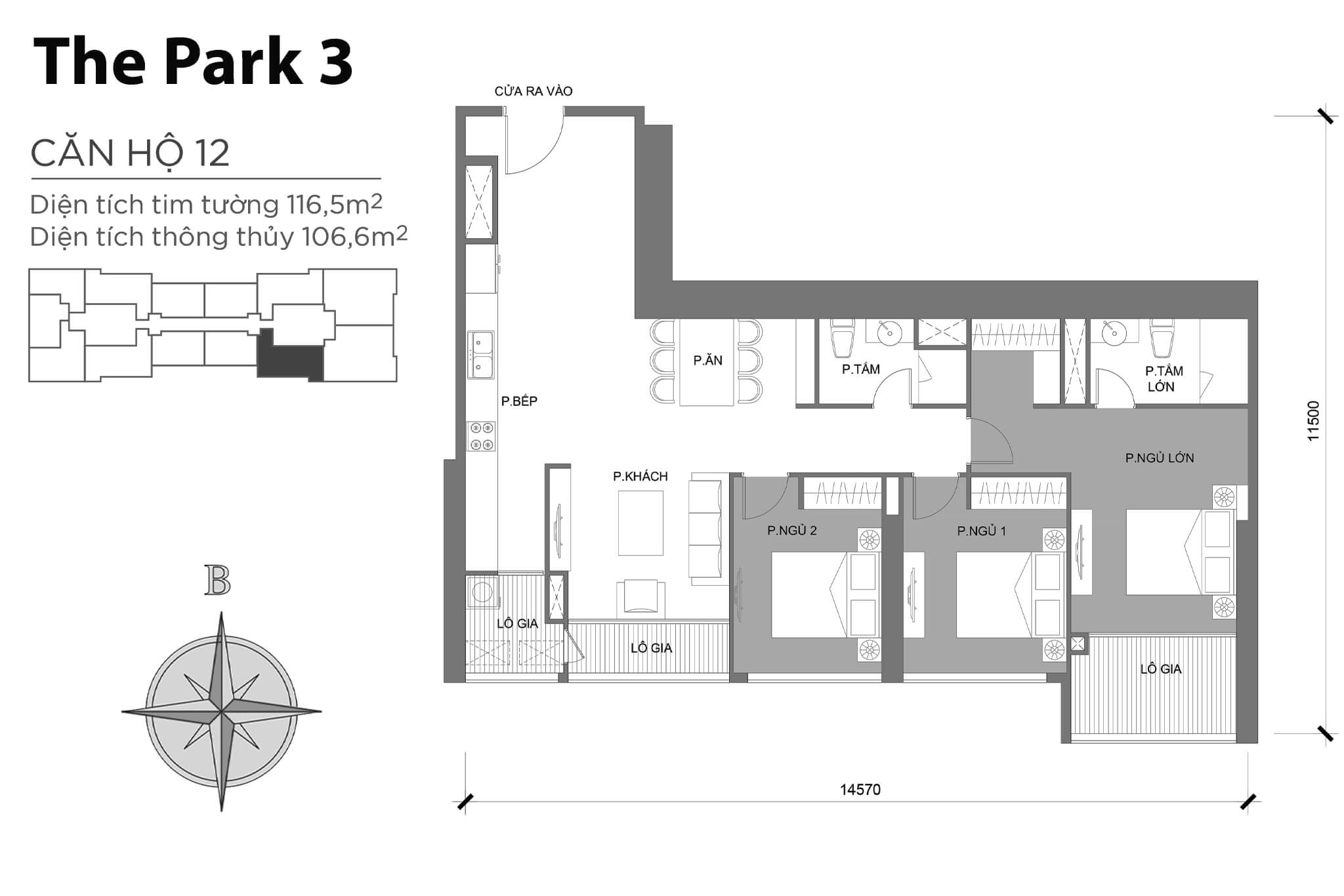 Layout căn hộ số 12 tòa The Park 3 - Mặt bằng Vinhomes Central Park