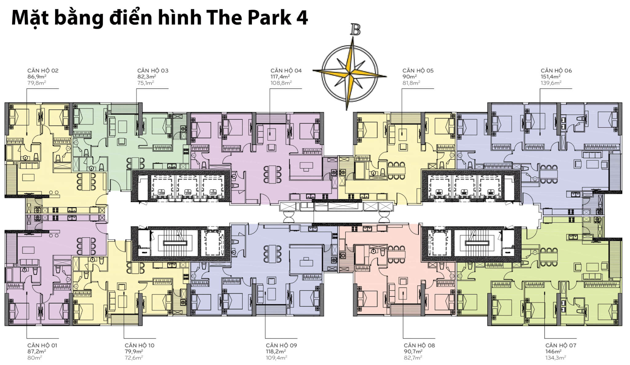 Mặt bằng layout tòa The Park 4 tại Vinhomes Central Park