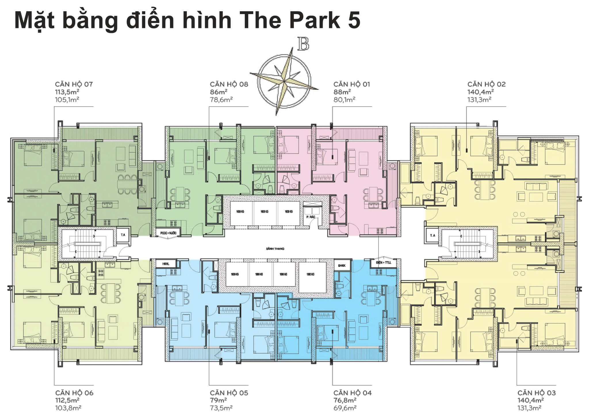 Mặt bằng layout tòa The Park 5 tại Vinhomes Central Park