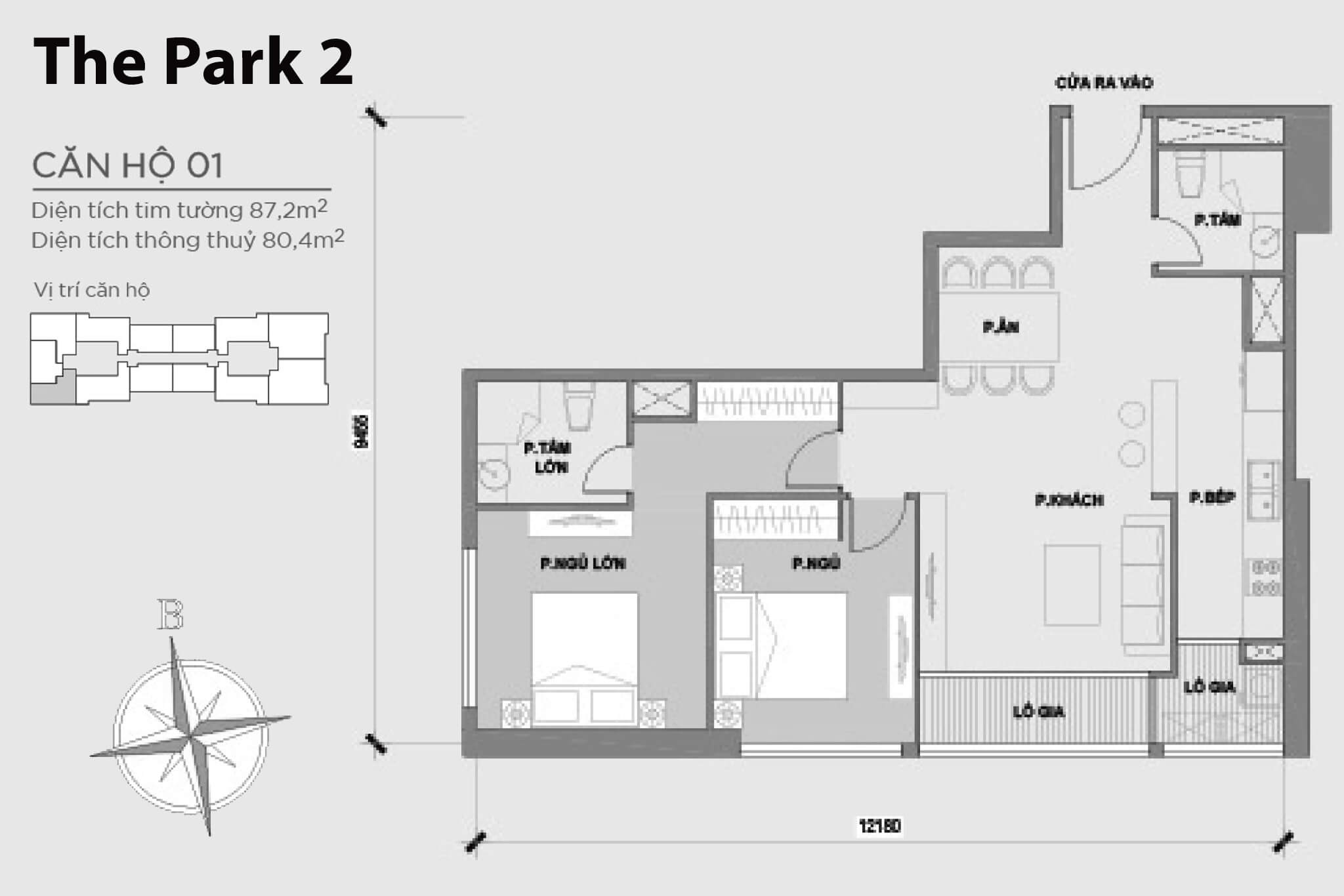 Layout căn hộ số 01 tòa The Park 2 - Mặt bằng Vinhomes Central Park