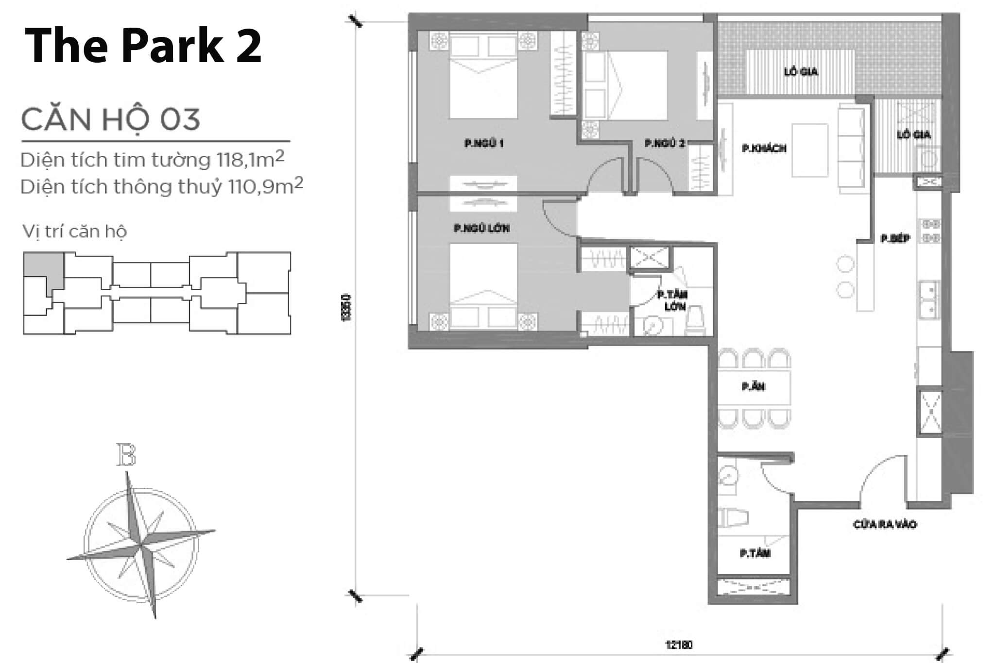 Layout căn hộ số 03 tòa The Park 2 - Mặt bằng Vinhomes Central Park