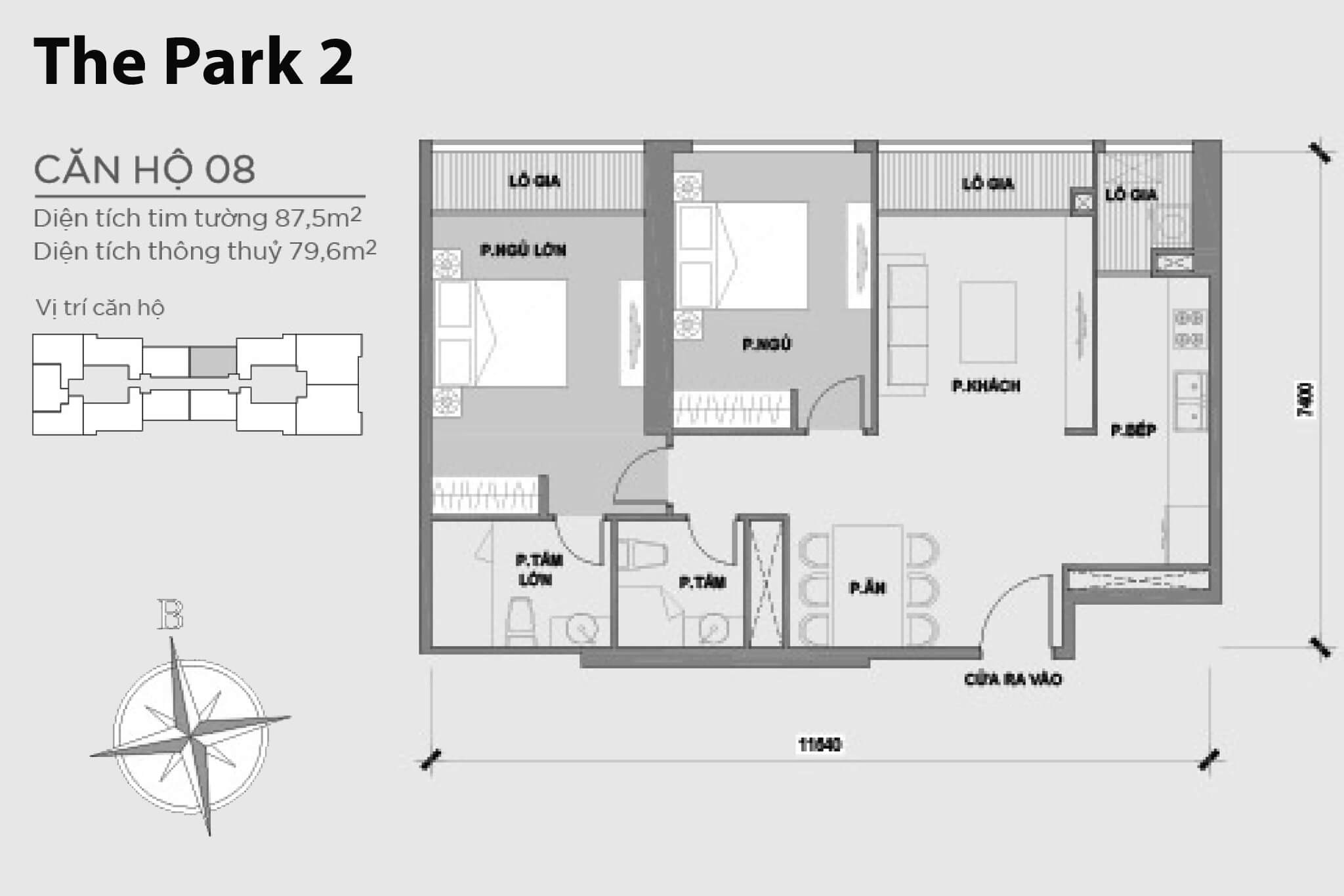 Layout căn hộ số 08 tòa The Park 2 - Mặt bằng Vinhomes Central Park