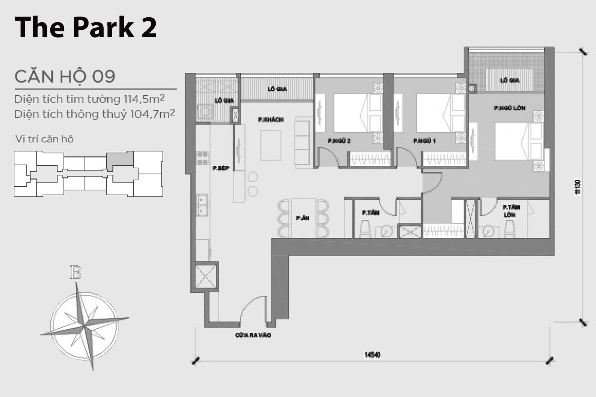 Layout căn hộ số 09 tòa The Park 2 - Mặt bằng Vinhomes Central Park