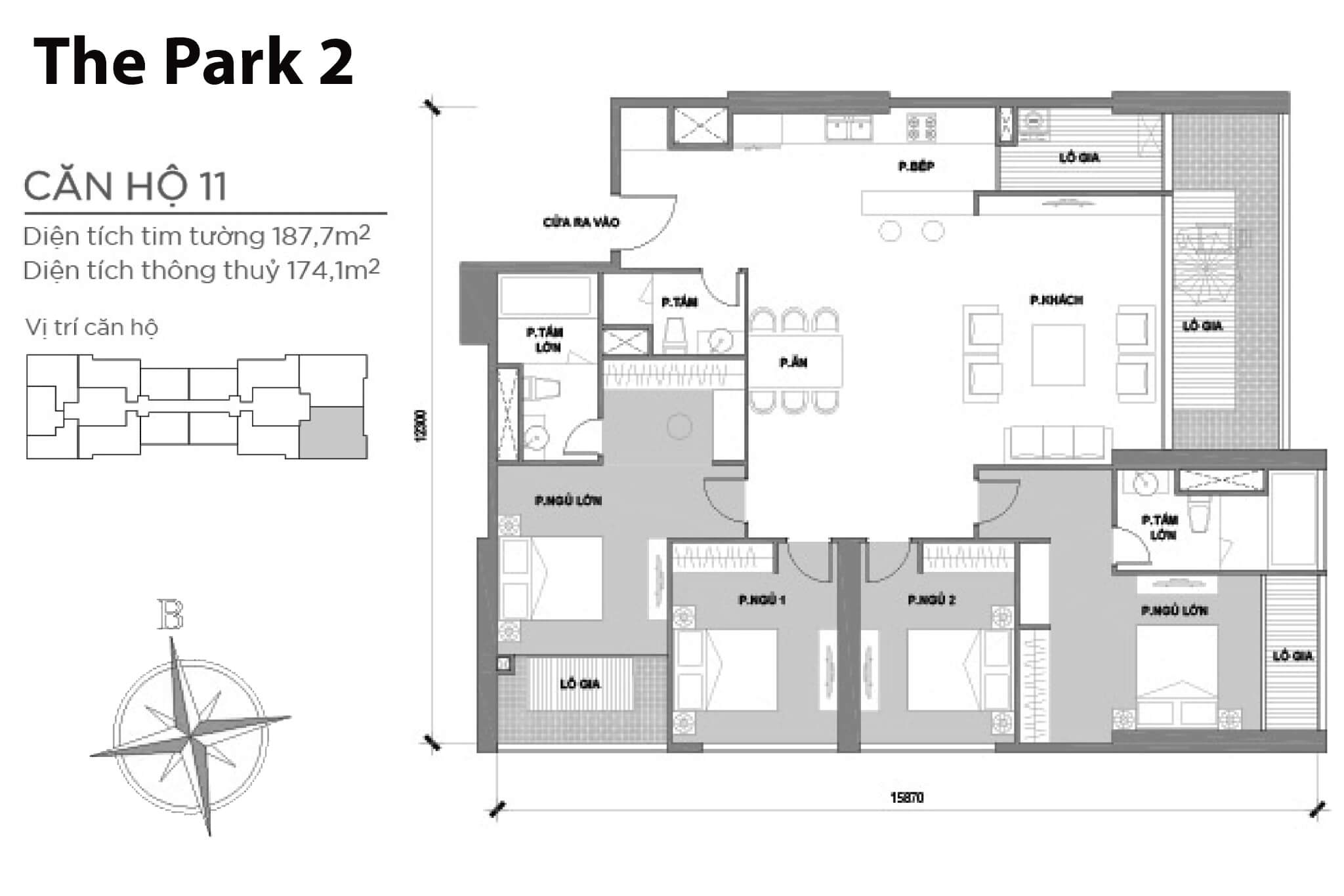 Layout căn hộ số 11 tòa The Park 2 - Mặt bằng Vinhomes Central Park