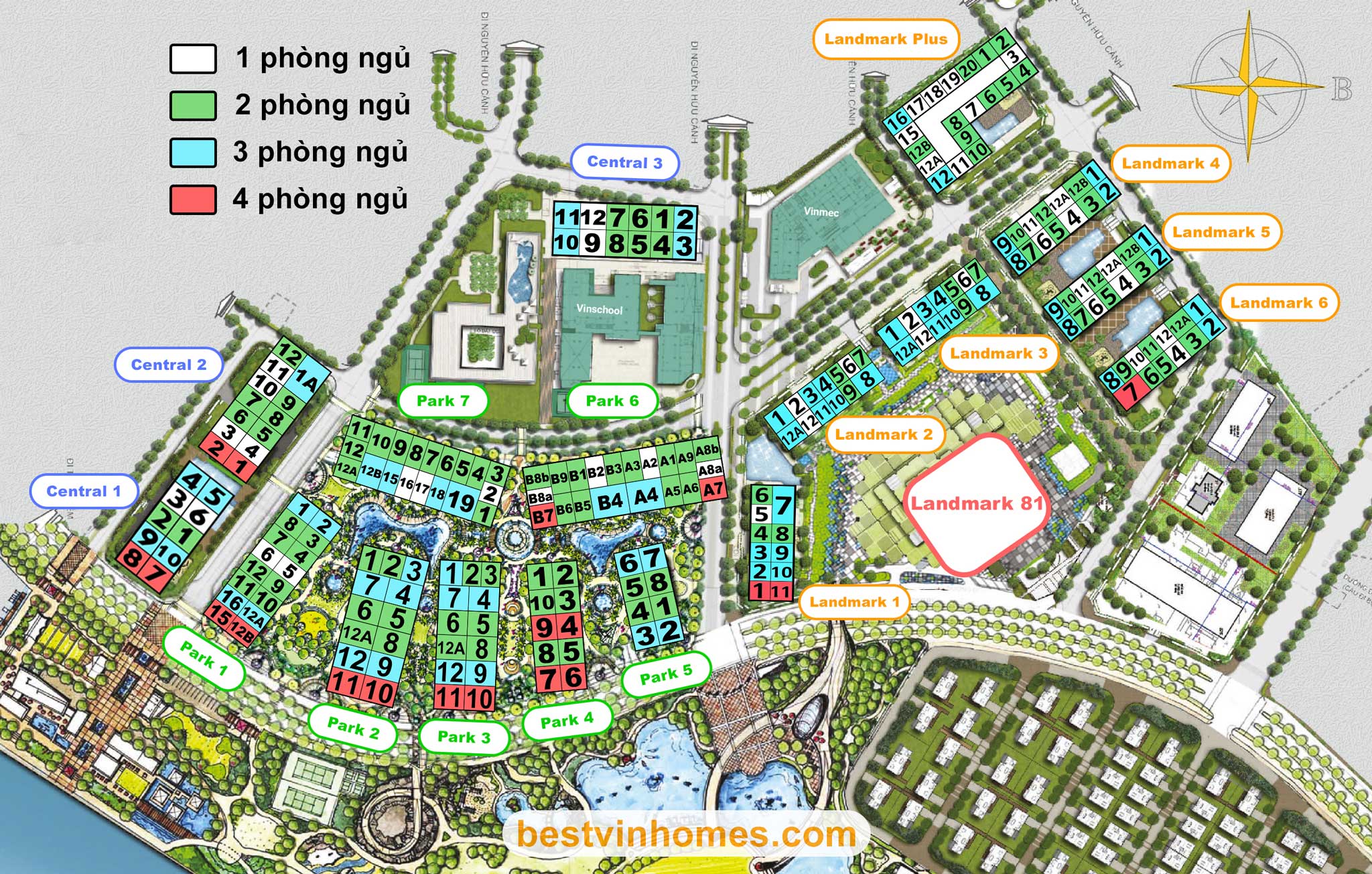 Mặt bằng Vinhomes Central Park và layout các tòa nhà nội khu