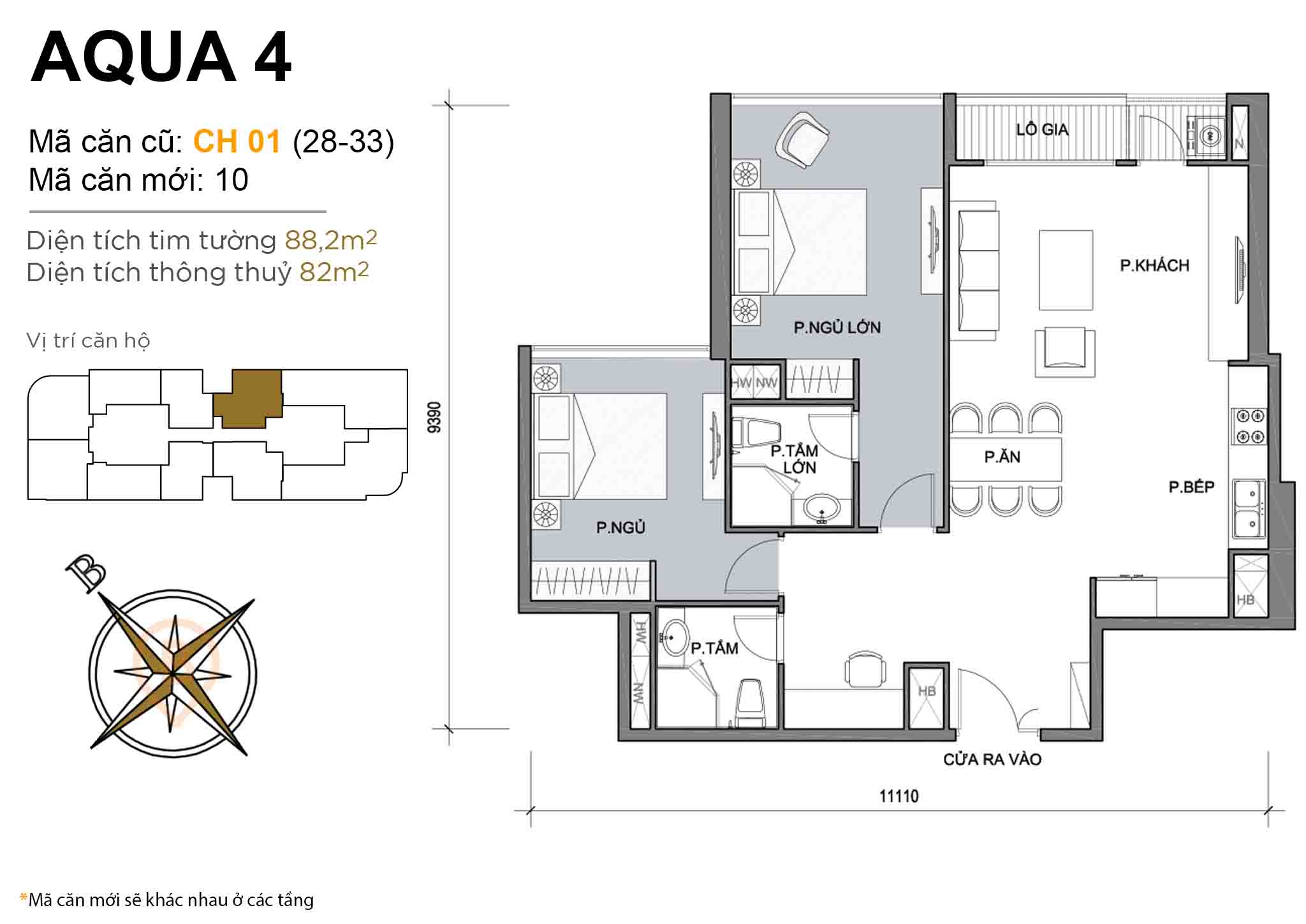 Layout CH 01 (tầng 28-33) | Tòa Aqua 4 - Vinhomes Golden River