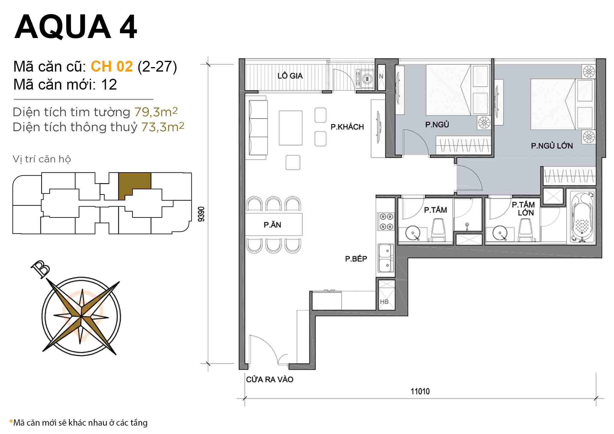 Layout CH 02 (tầng 2-27) | Tòa Aqua 4 - Vinhomes Golden River