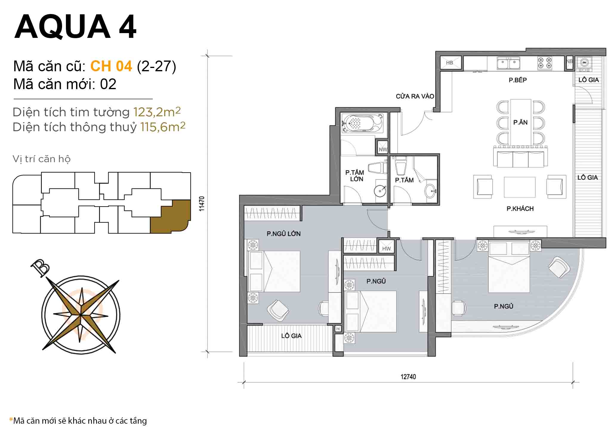 Layout CH 04 (tầng 2-27) | Tòa Aqua 4 - Vinhomes Golden River