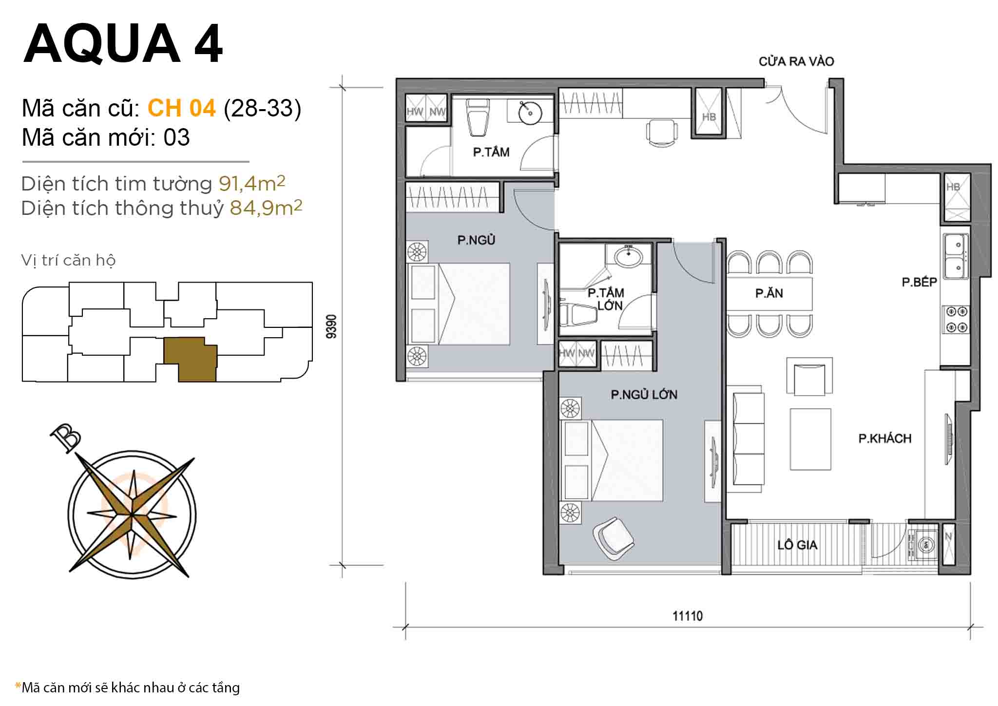 Layout CH 04 (tầng 28-33) | Tòa Aqua 4 - Vinhomes Golden River